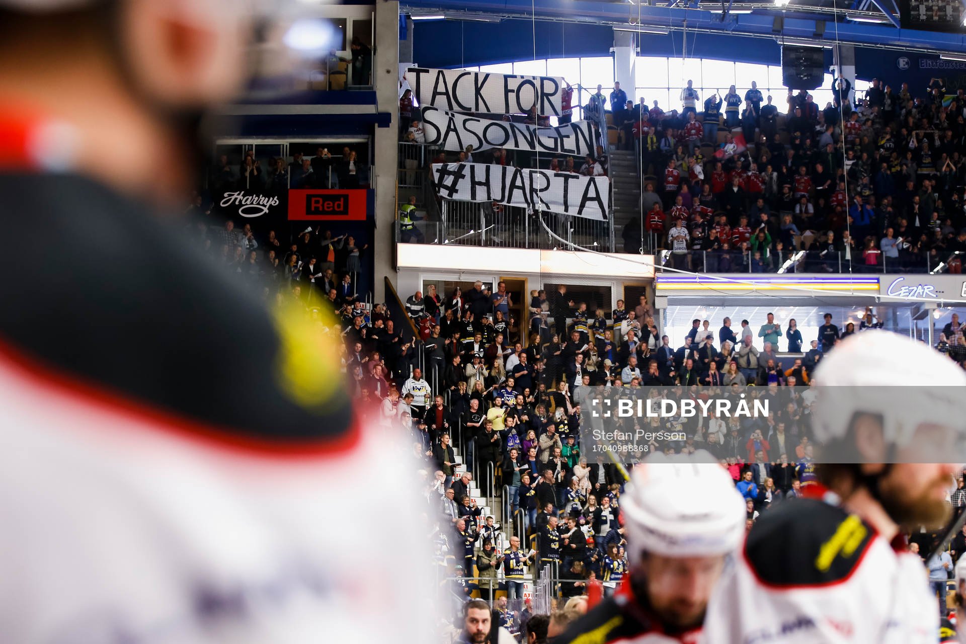 Malmö Redhawks supportrar med banderoll