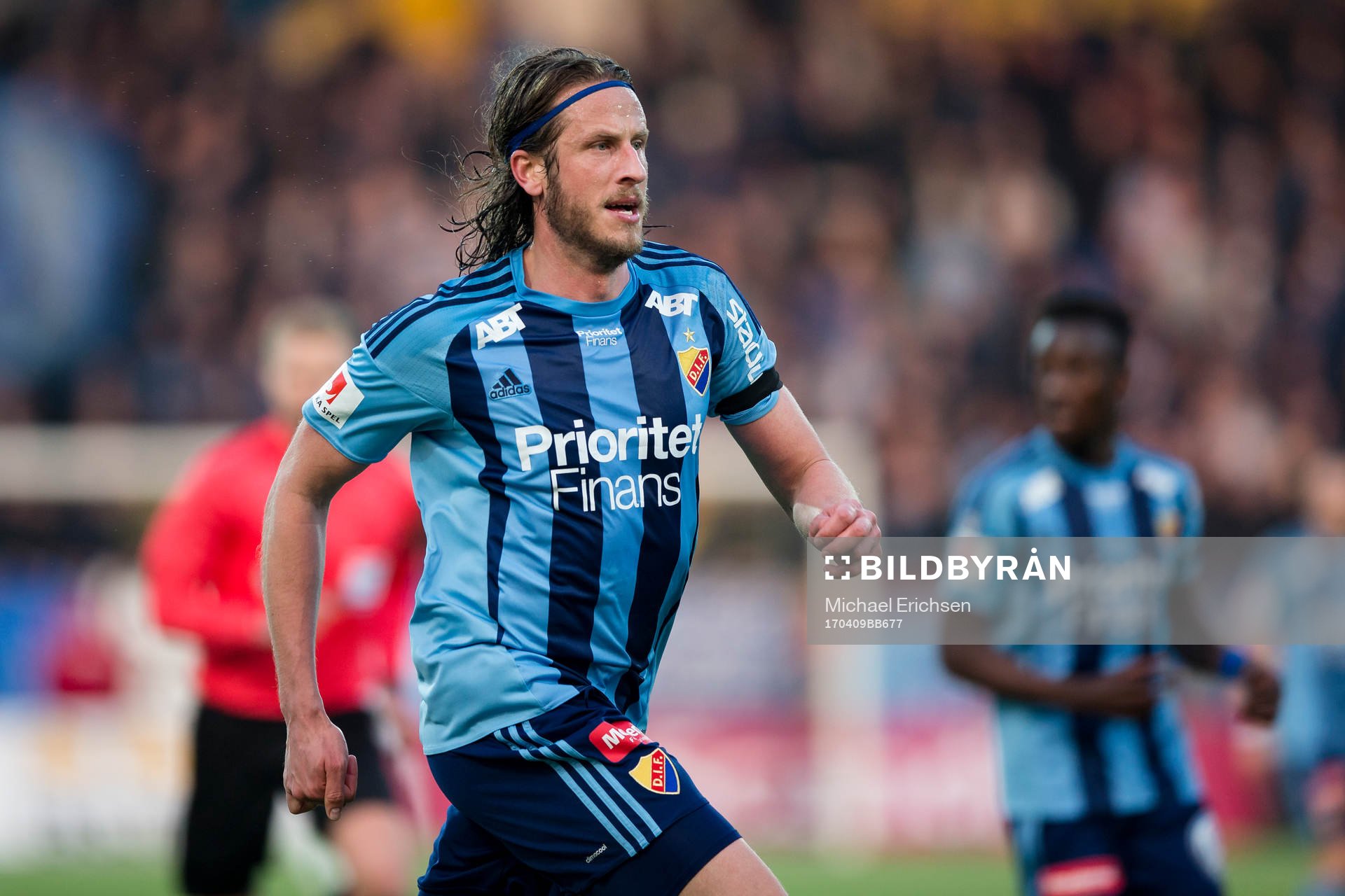 Djurgårdens Jonas Olsson under fotbollsmatchen i allsvenskan mellan Häcken och Djurgården den 9 april 2017 i Göteborg.
