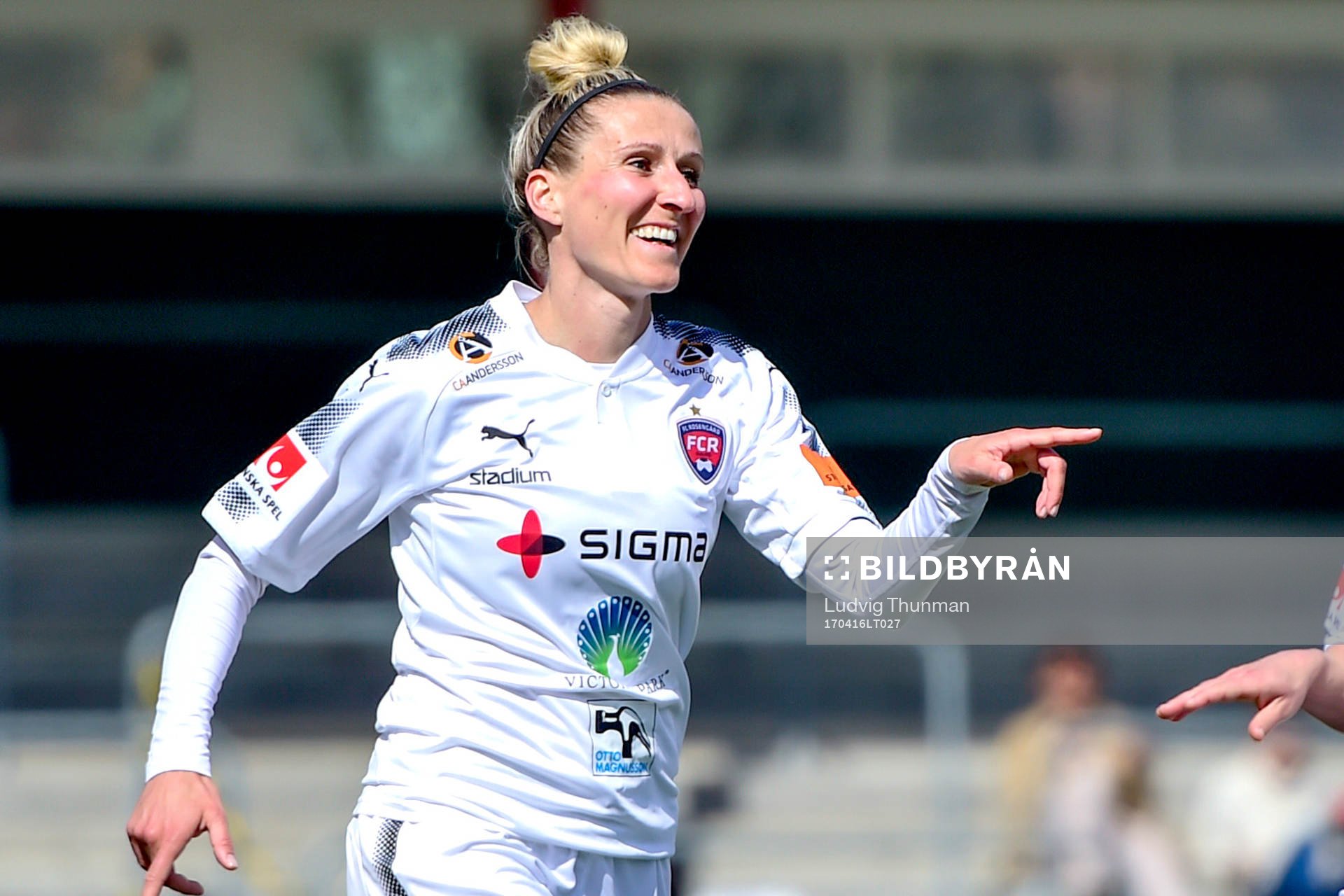 Rosengårds Anja Mittag jublar efter 3-1 under fotbollsmatchen i Damallsvenskan mellan FC Rosengård och Kvarnsveden den 16 mars 2017 i Malmö.