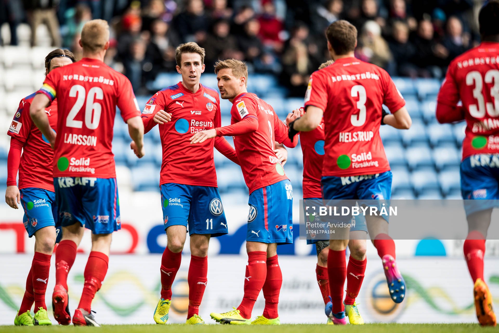 Helsingborgs Adam Eriksson jublar med Martin Christensen