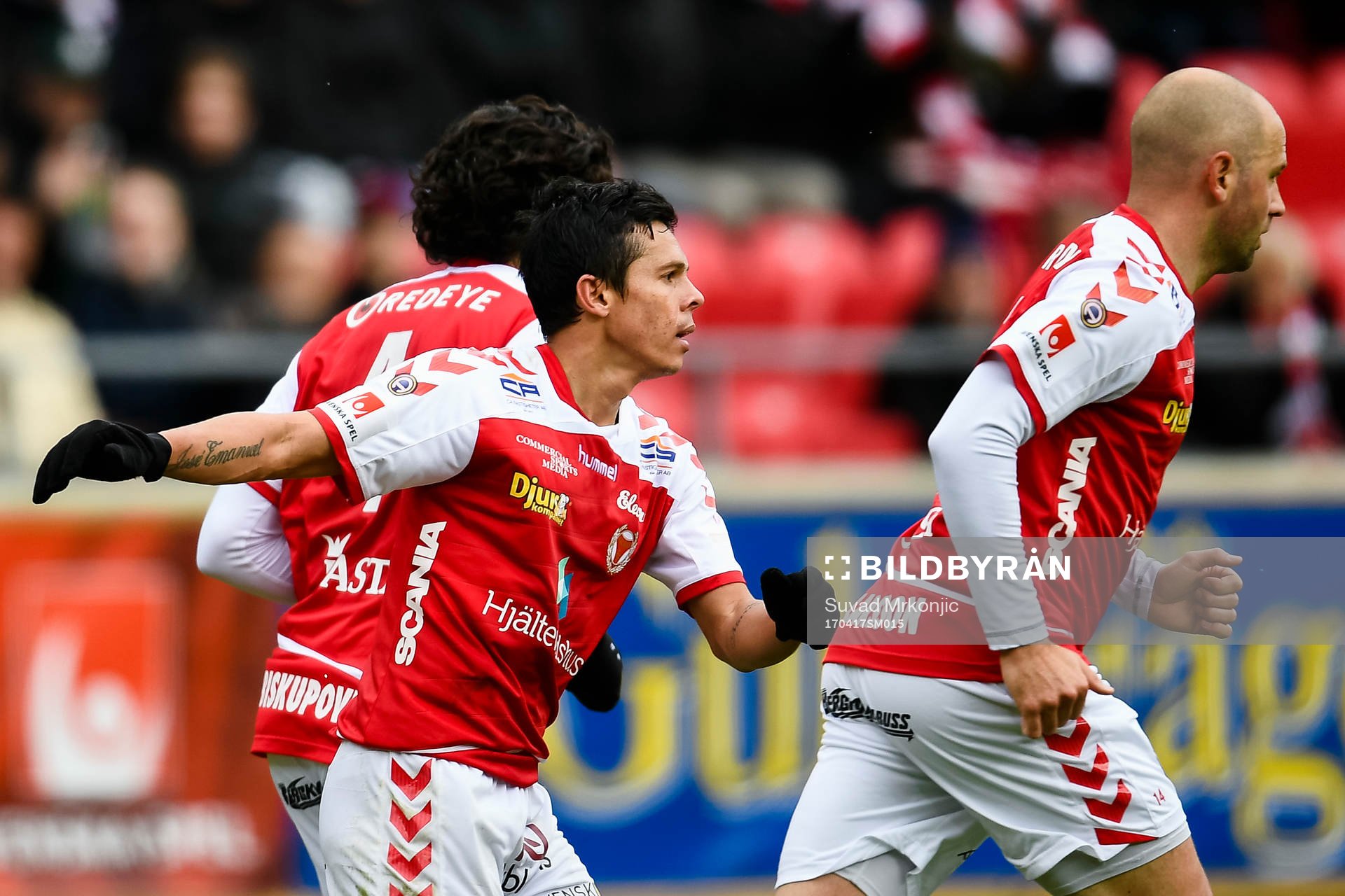 Kalmars Romário Pereira Sipião jublar efter 1-3 under fotbollsmatchen i Allsvenskan mellan Kalmar och Jönköping den 17 april 2017 i Kalmar.