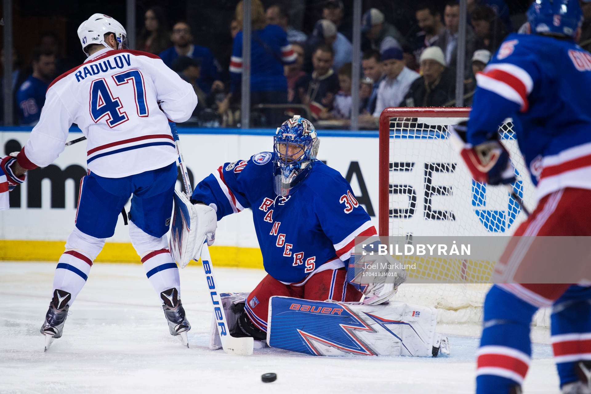 Canadiens Alexander Radulov oroar framför Rangers målvakt