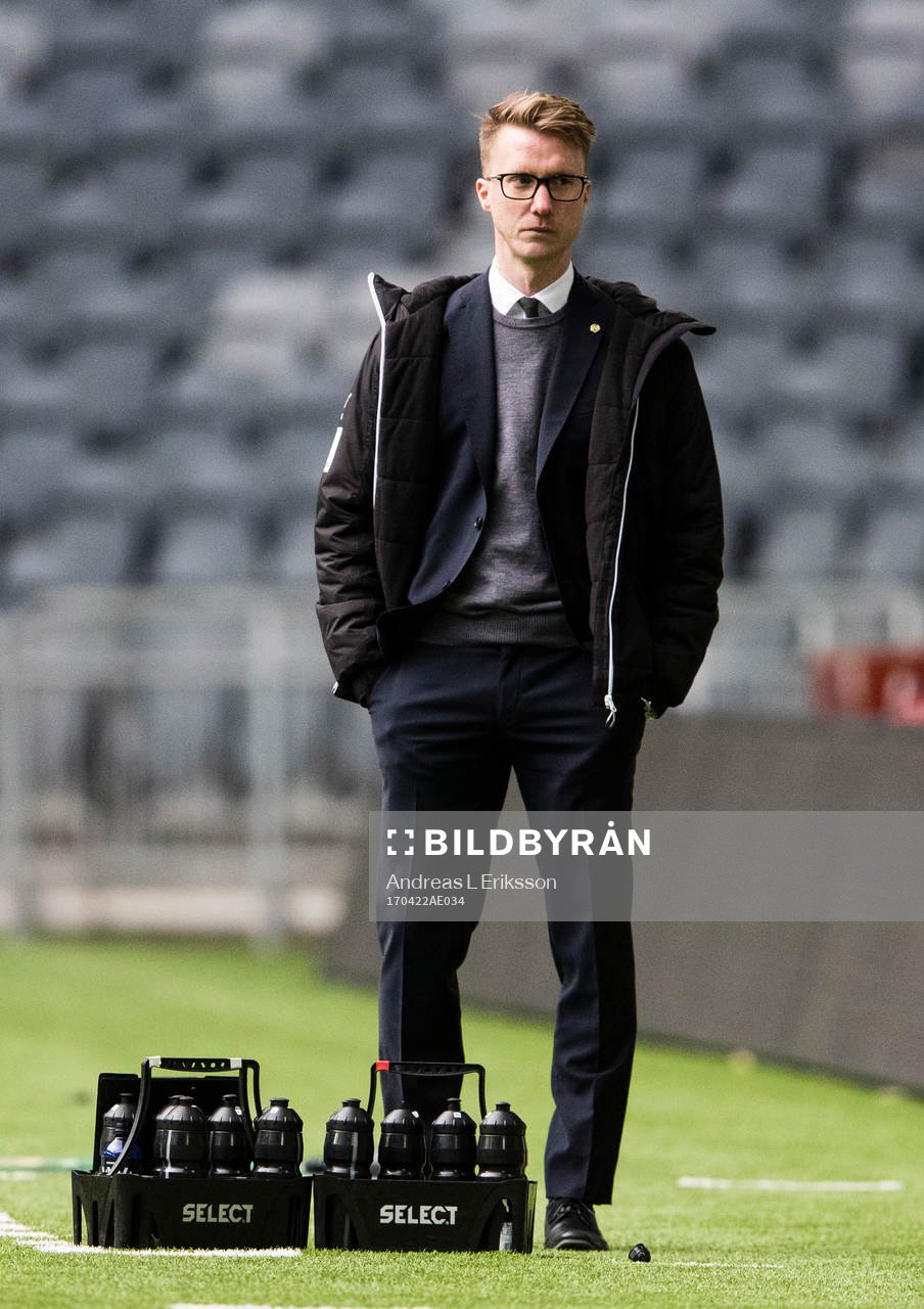 Hammarbys Olof Unogård under fotbollsmatchen i Damallsvenskan mellan Hammarby och Linköping den 22 april 2017 i Stockholm. 
