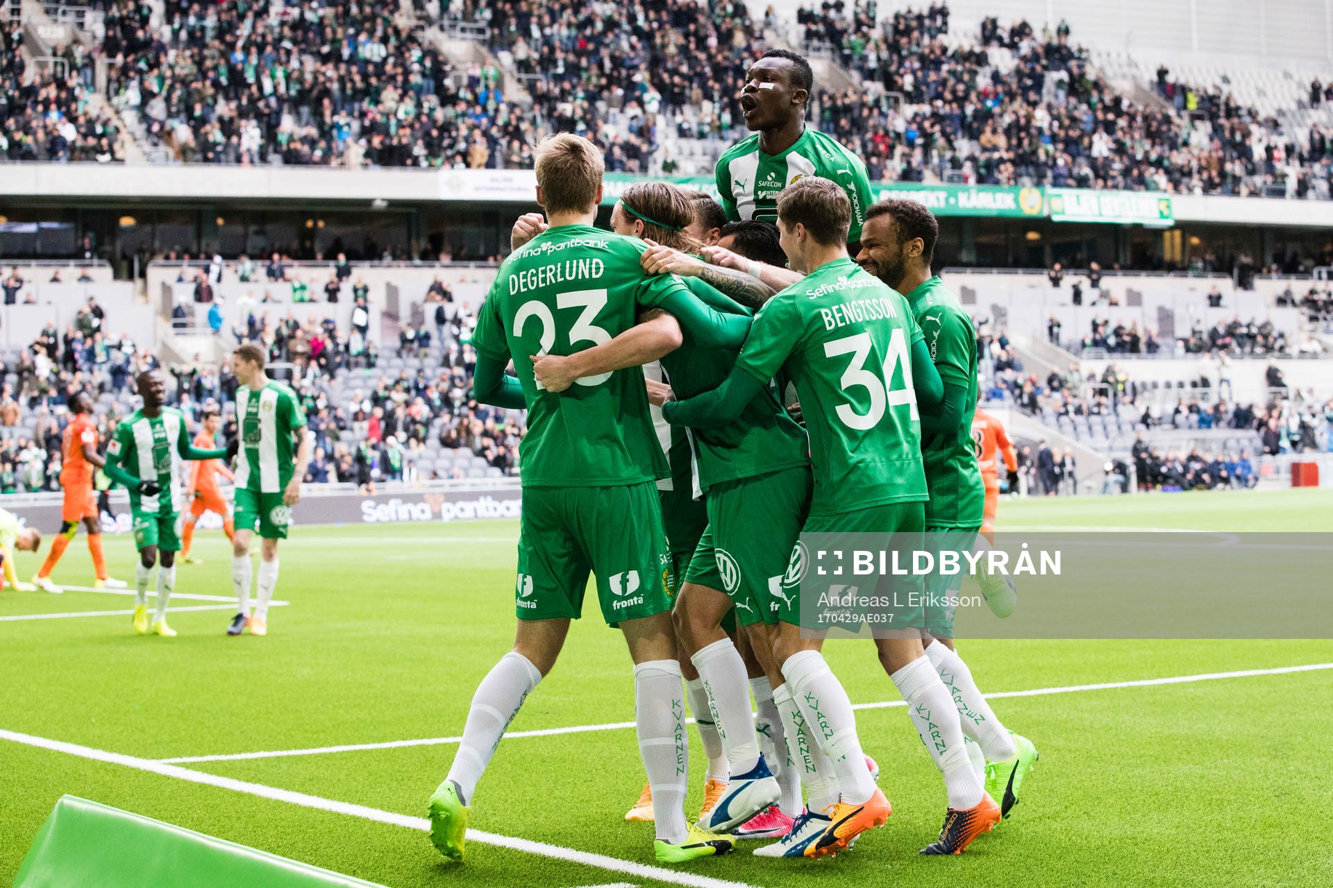 Hammarbys Marcus Degerlund, Joseph Aidoo, Leo Bengtsson och