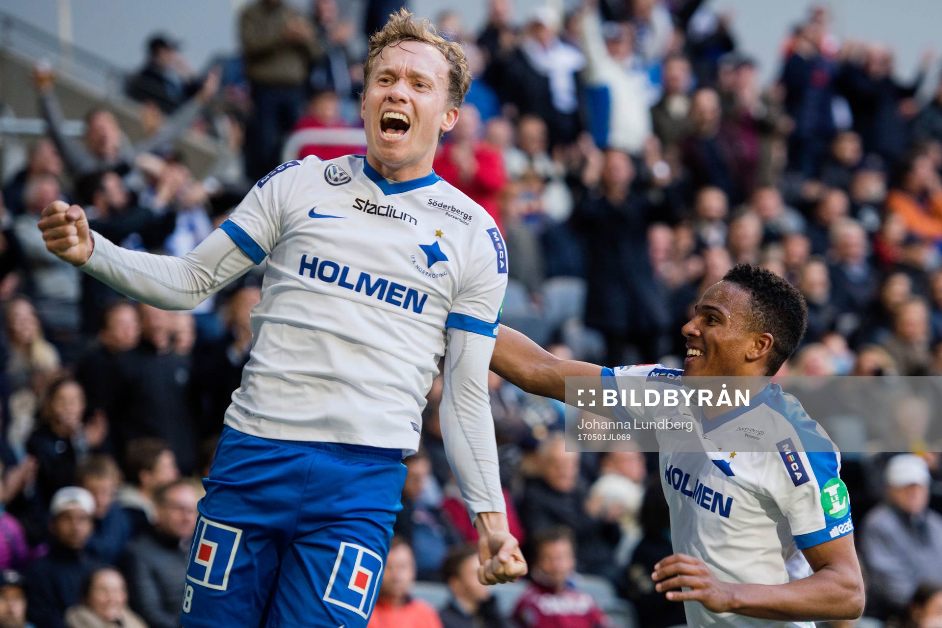 Norrköpings Gudmundur Thorarinsson gör 2-3 och jublar med