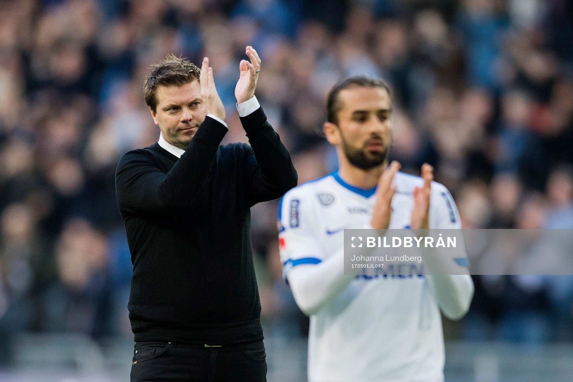 Norrköpings tränare Jens Gustafsson tackar publiken