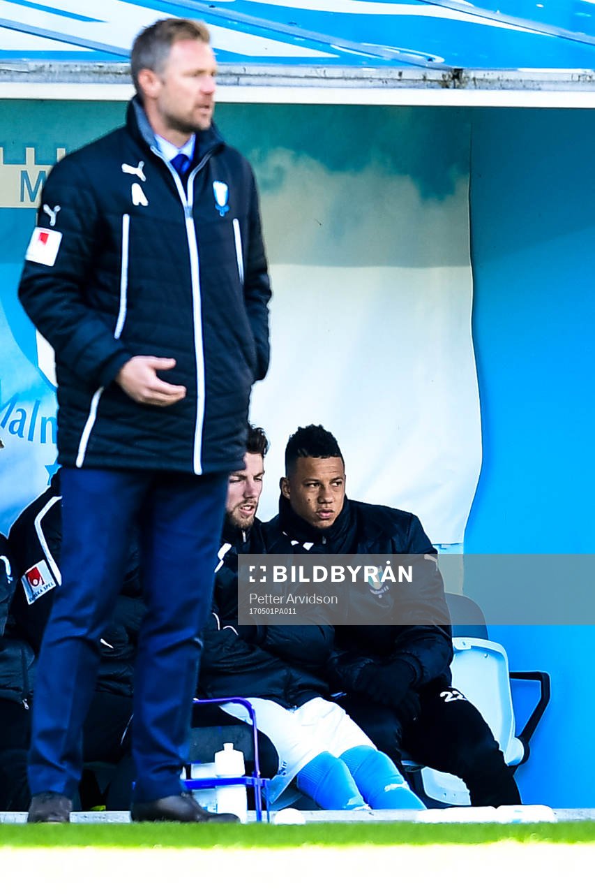 Malmö FFs Tobias Sana och tränare Magnus Pehrsson