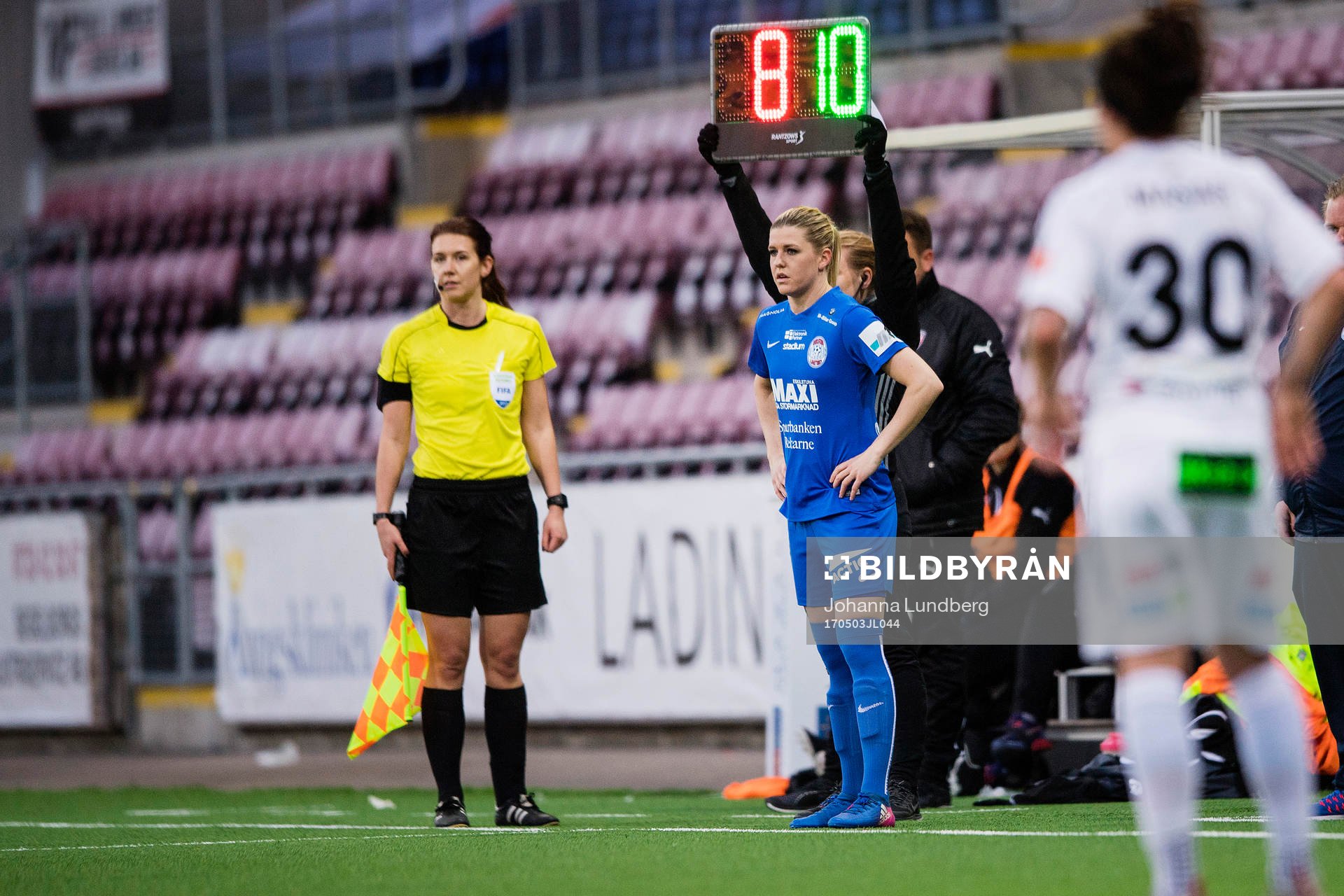 Eskilstunas Olivia Schough byts in under fotbollsmatchen i Damallsvenskan mellan Eskilstuna och Rosengård den 3 maj 2017 i Eskilstuna.
