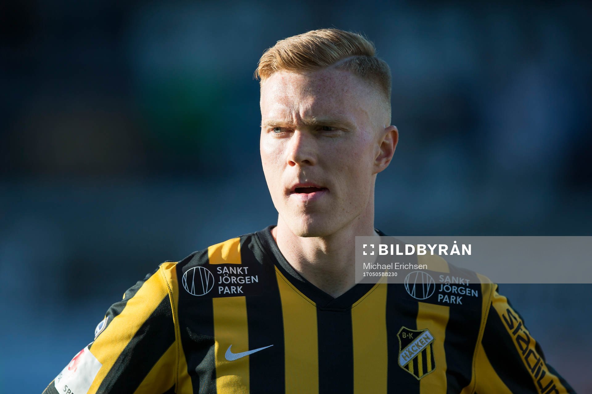 Häckens David Engström innan fotbollsmatchen i