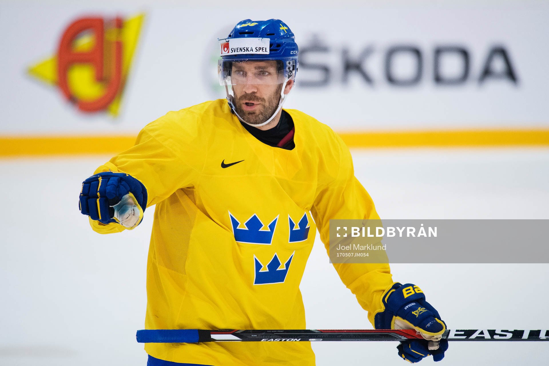 Joel Lundqvist på Sveriges ishockeylandslags träning