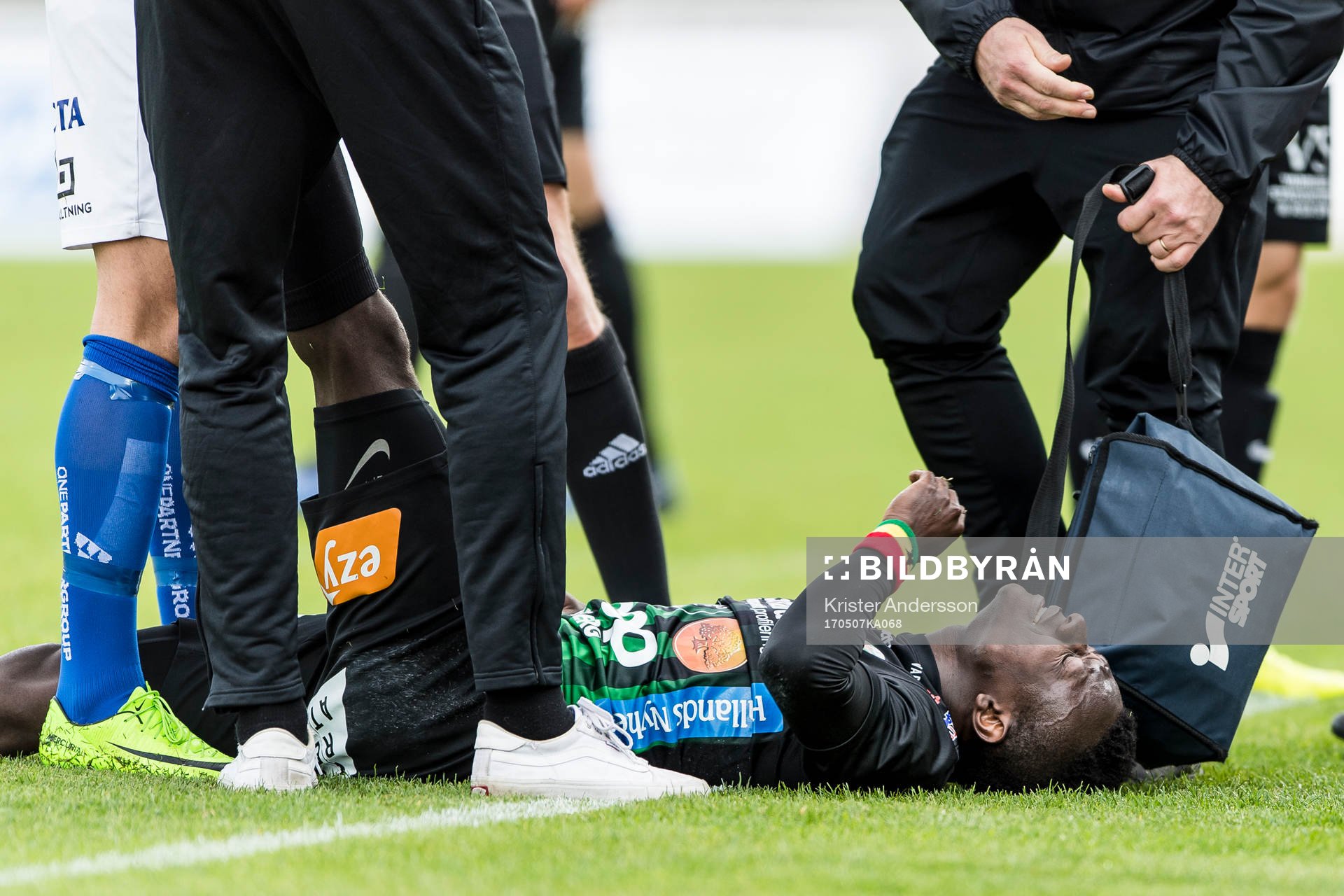 Varbergs Thomas Boakye grinar illa