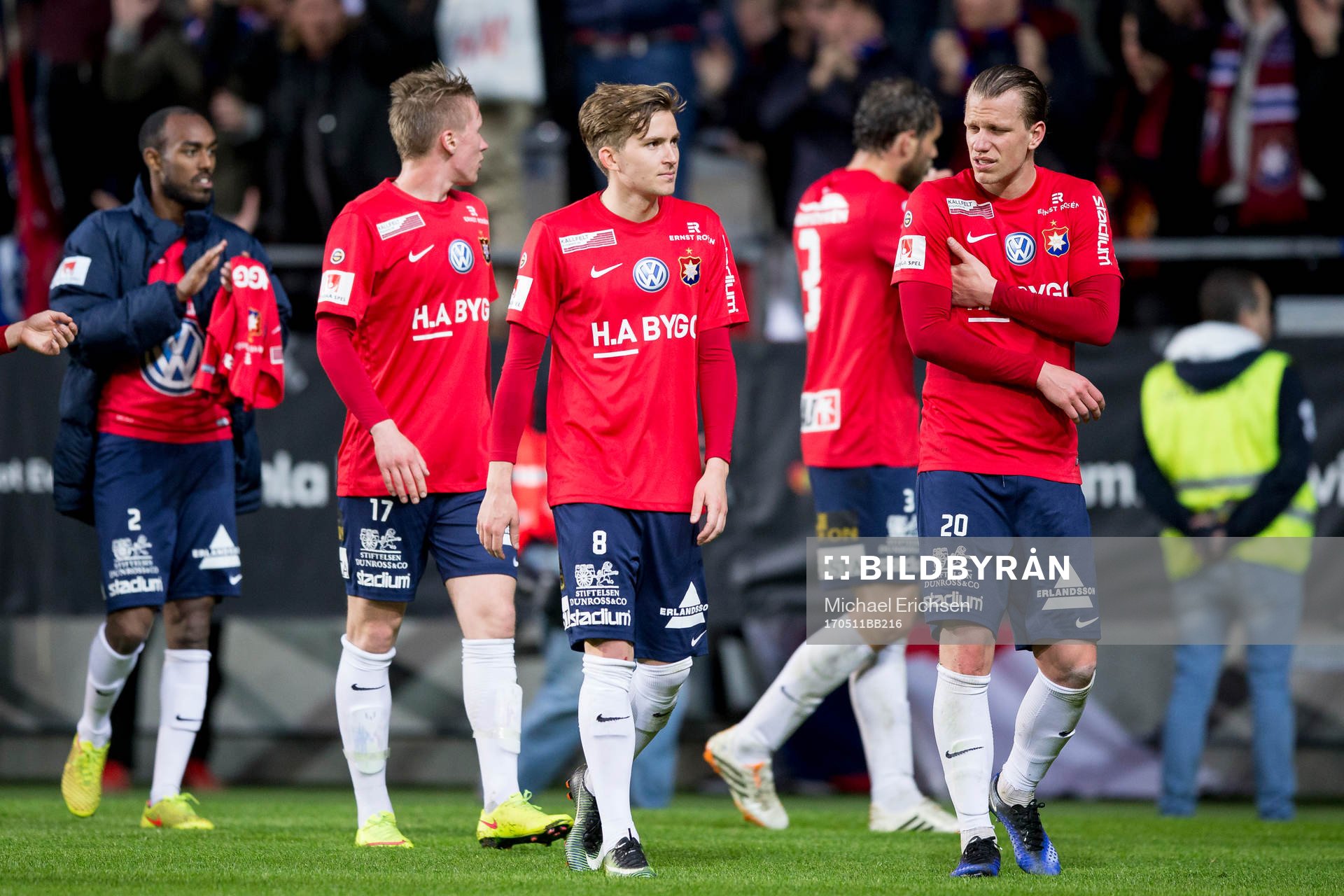 Örgrytes Andreas Östling och Sebastian Carlsén efter fotbollsmatchen i Superettan mellan Örgryte och GAIS den 11 maj 2017 i Göteborg.