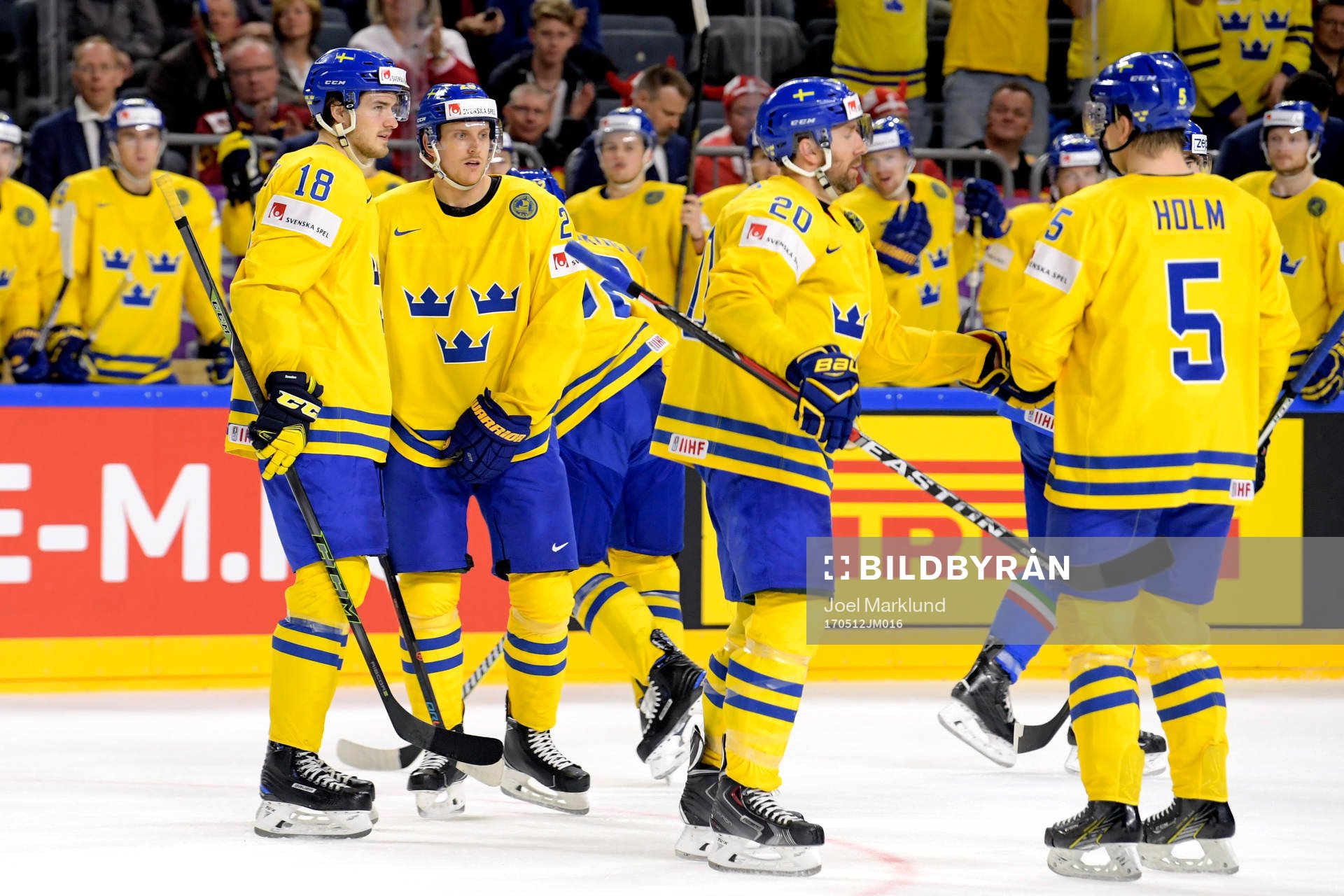 Sveriges Dennis Everberg, Jonas Brodin, Joel Lundqvist och