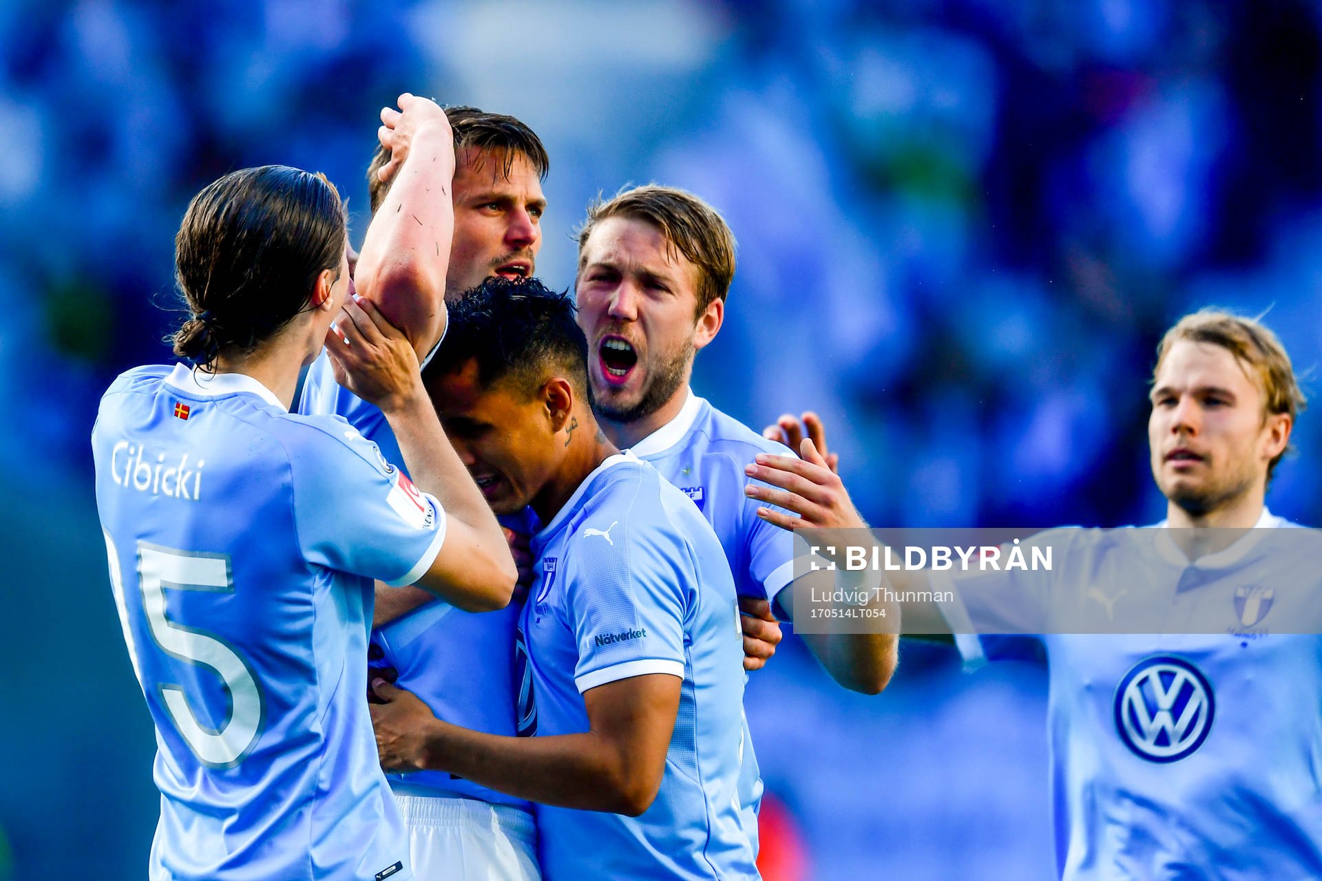 Malmö FFs Markus Rosenberg jublar med Anton Tinnerholm,