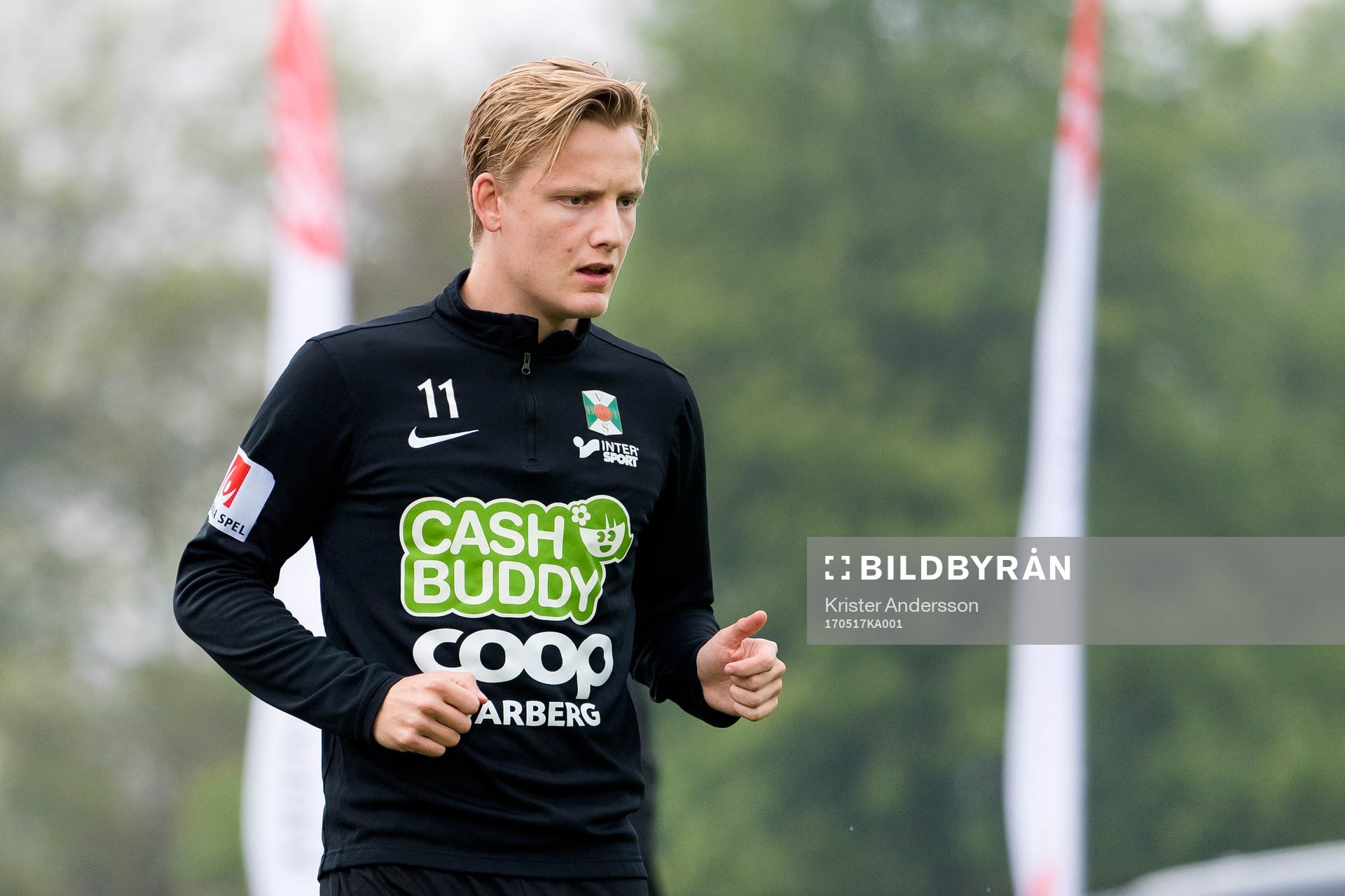 Varbergs Billy Nordström före fotbollsmatchen i Superettan mellan Varberg och GAIS den 17 maj 2017 i Varberg.