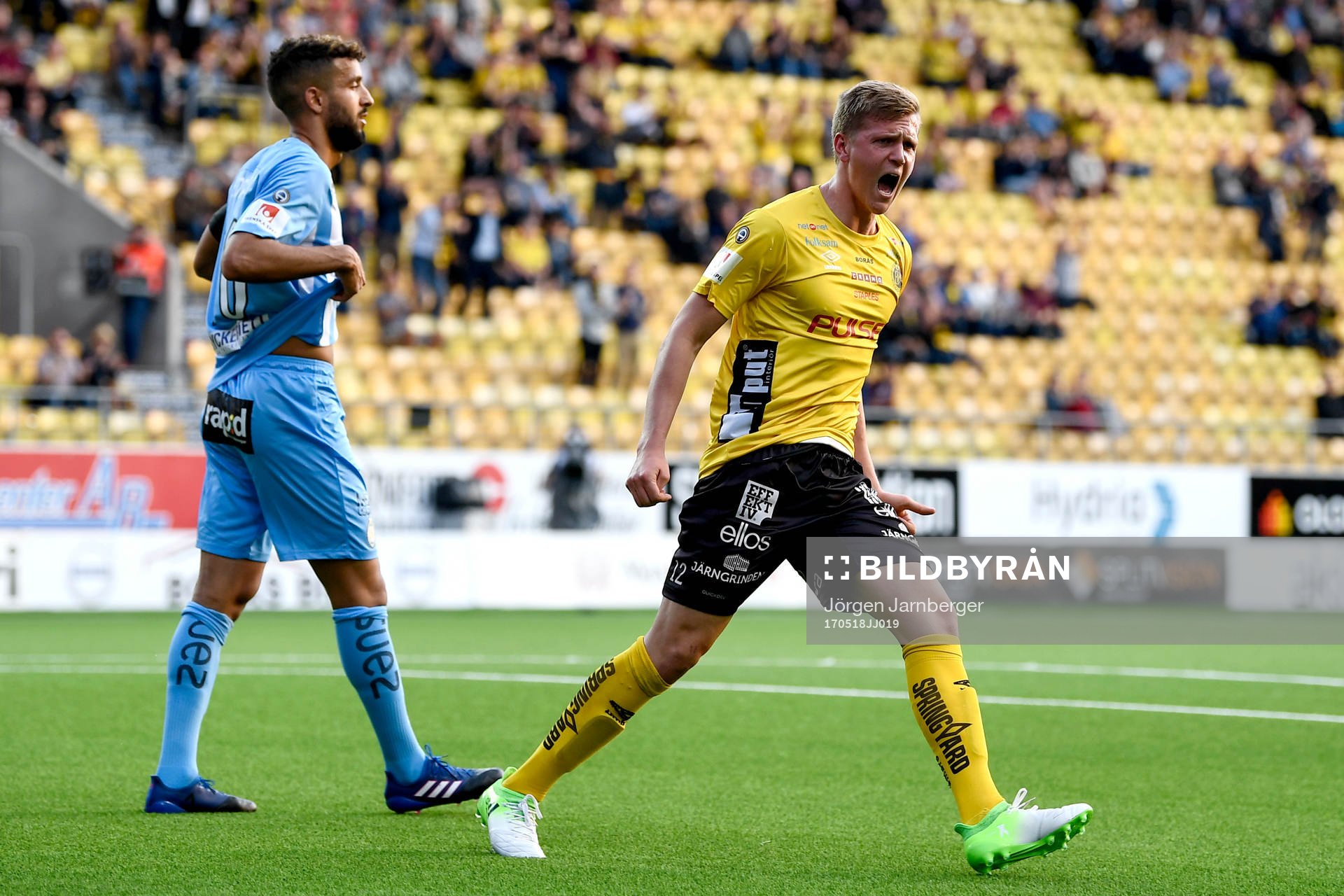 Elfsborgs Joakim Nilsson jublar efter 1-1 under fotbollsmatchen i Allsvenskan mellan Elfsborg och AFC Eskilstuna den 18 maj 2017 i Borås.