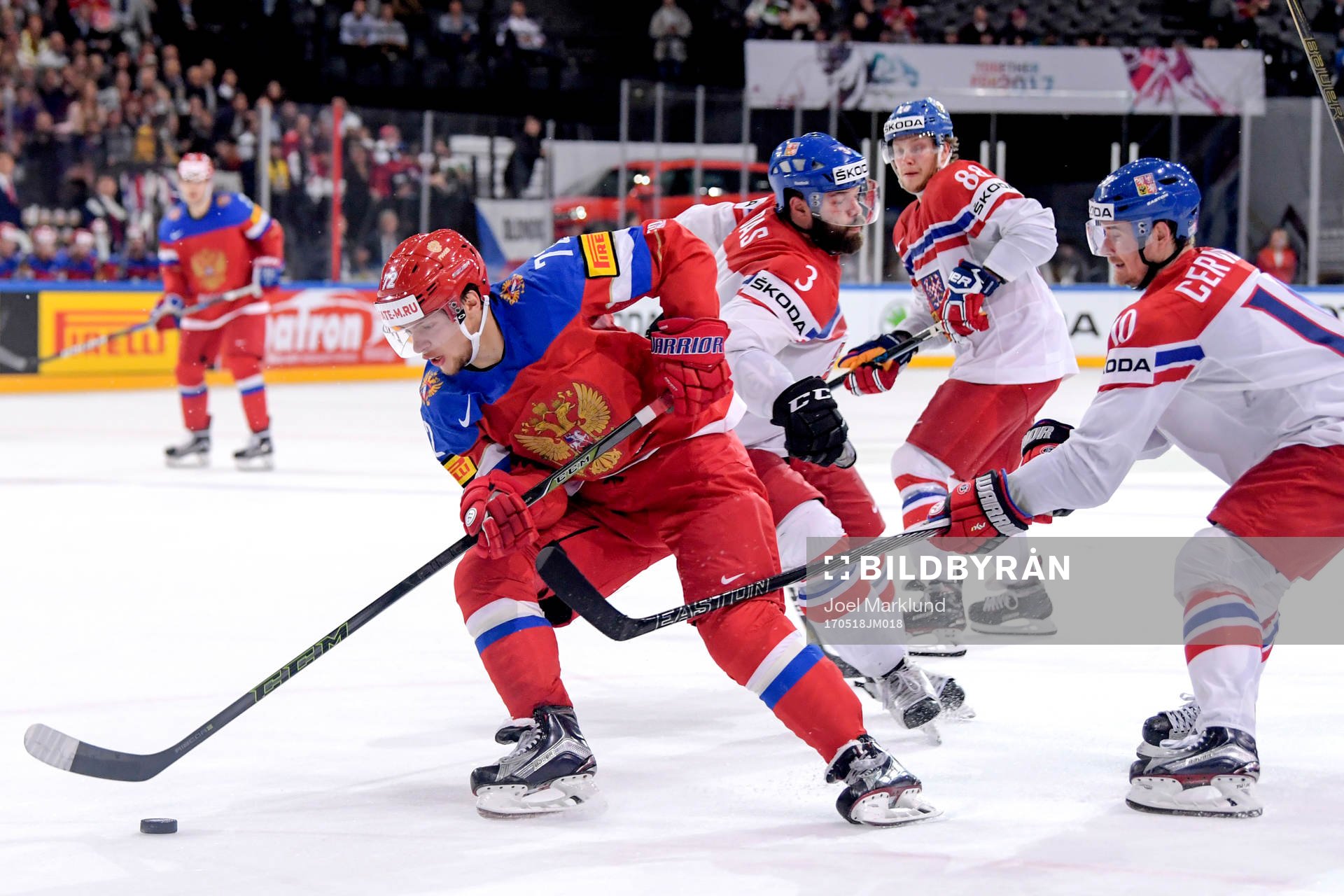 Rysslands Artemi Panarin och Radko Gudas, David Pastrnak