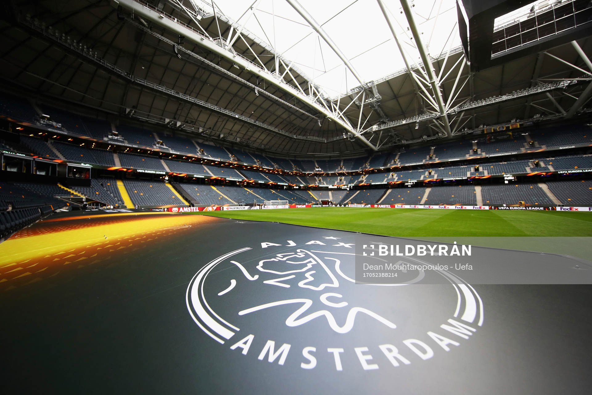 A general view of the stadium and Ajax logo