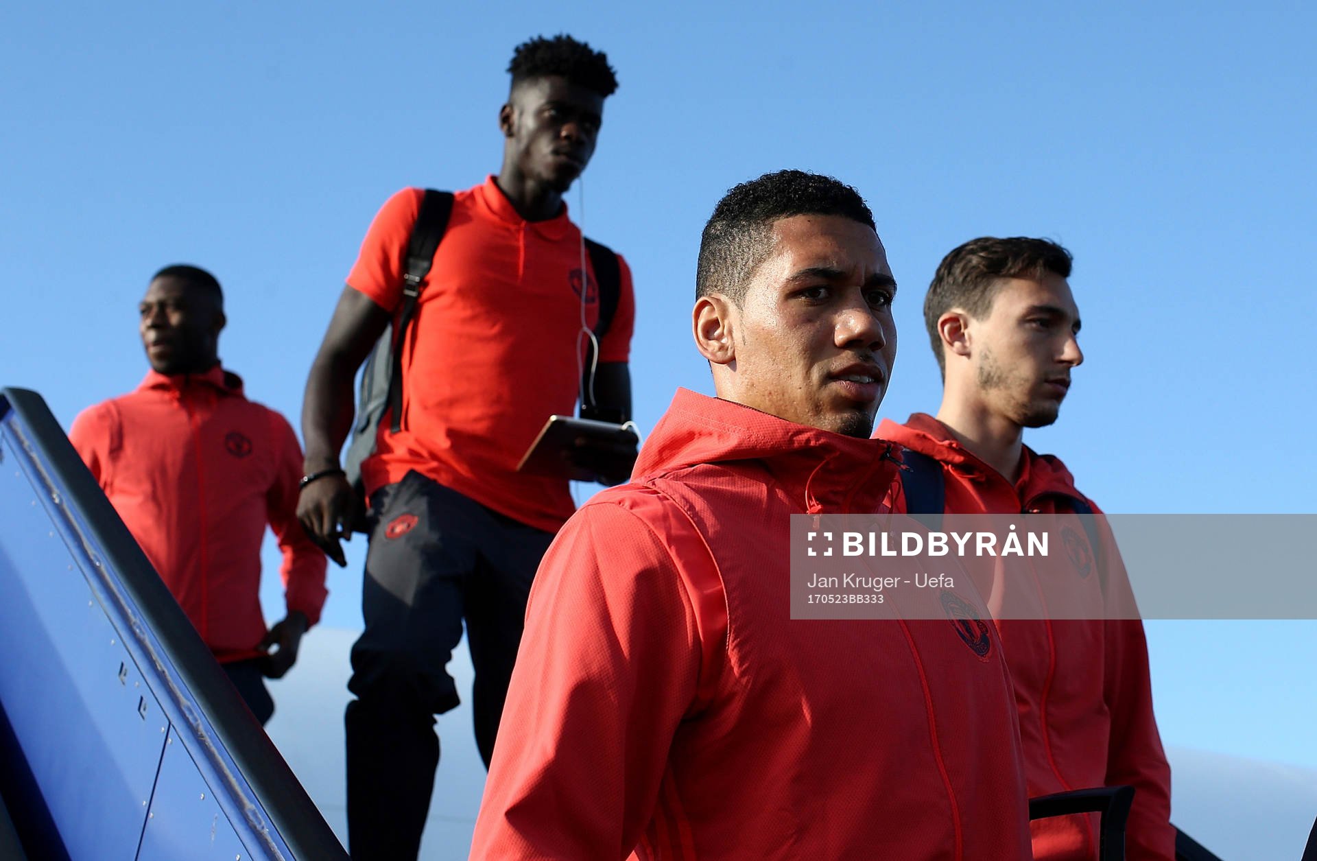 In this handout image provided by UEFA,  Chris Smalling of