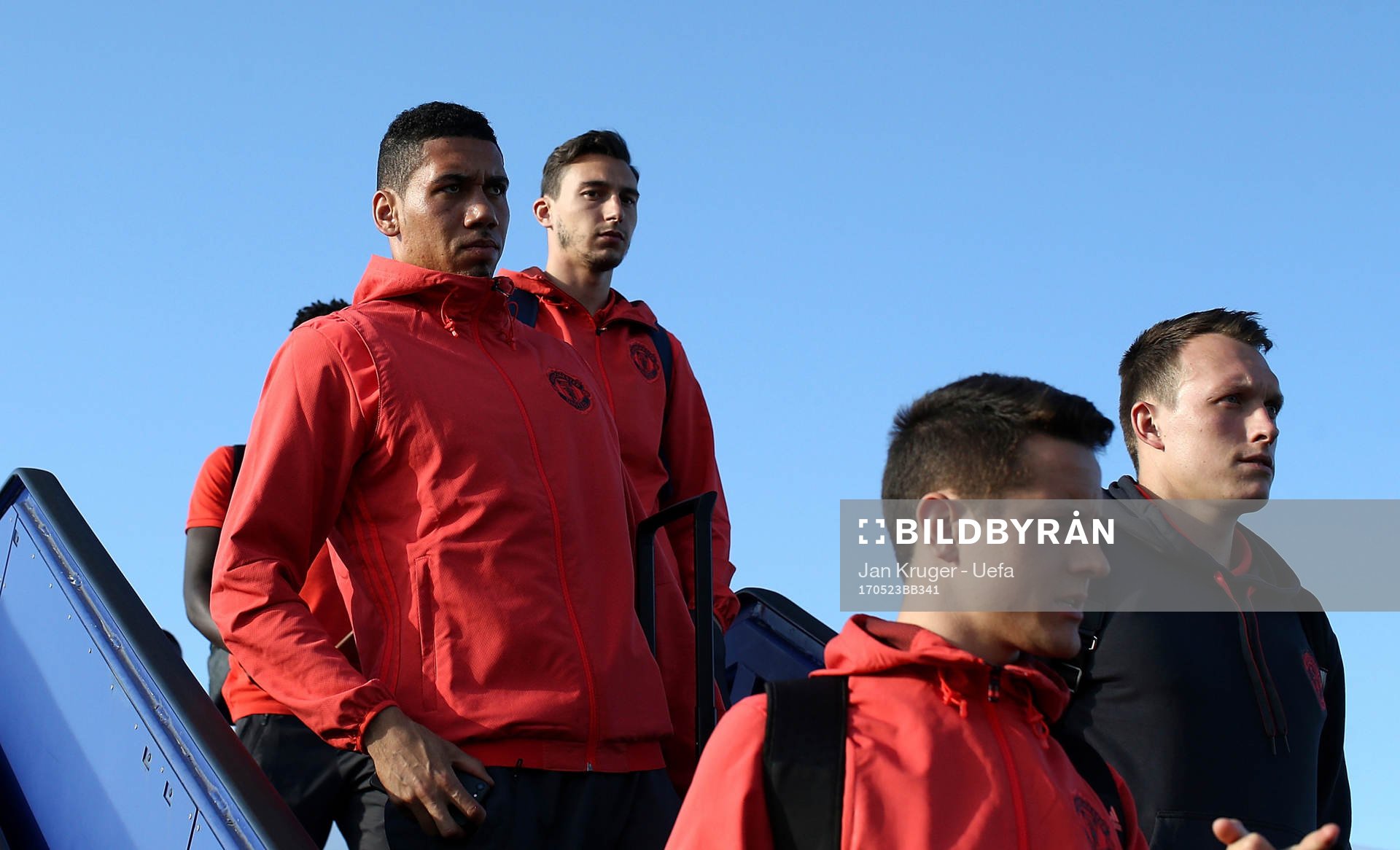 In this handout image provided by UEFA,  Chris Smalling of