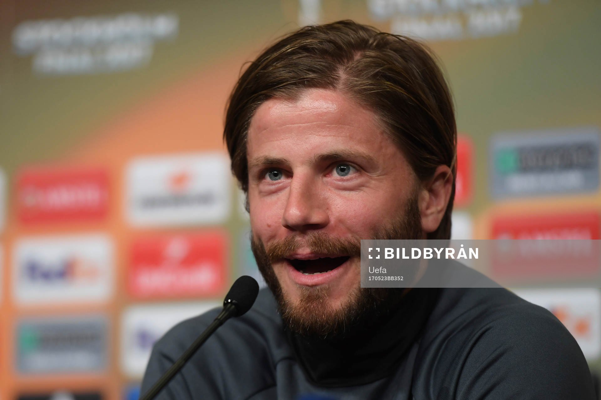 Lasse Schˆne of Ajax during a press conference prior to their UEFA Europa League final match against Manchester UnitedI denna handout-bild från UEFA den 23 maj 2017 i Stockholm.