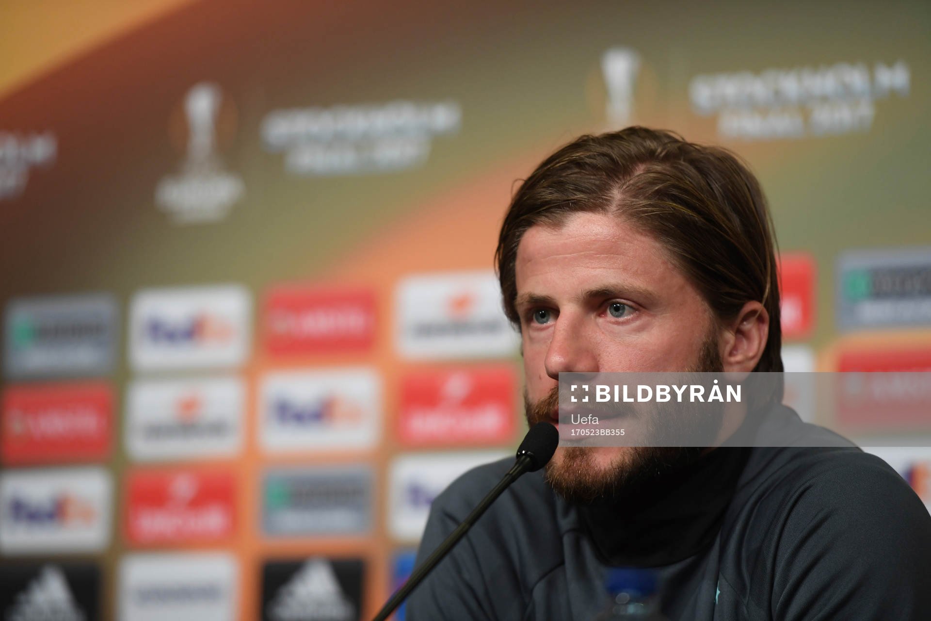 Lasse Schˆne of Ajax during a press conference prior to their UEFA Europa League final match against Manchester UnitedI denna handout-bild från UEFA den 23 maj 2017 i Stockholm.