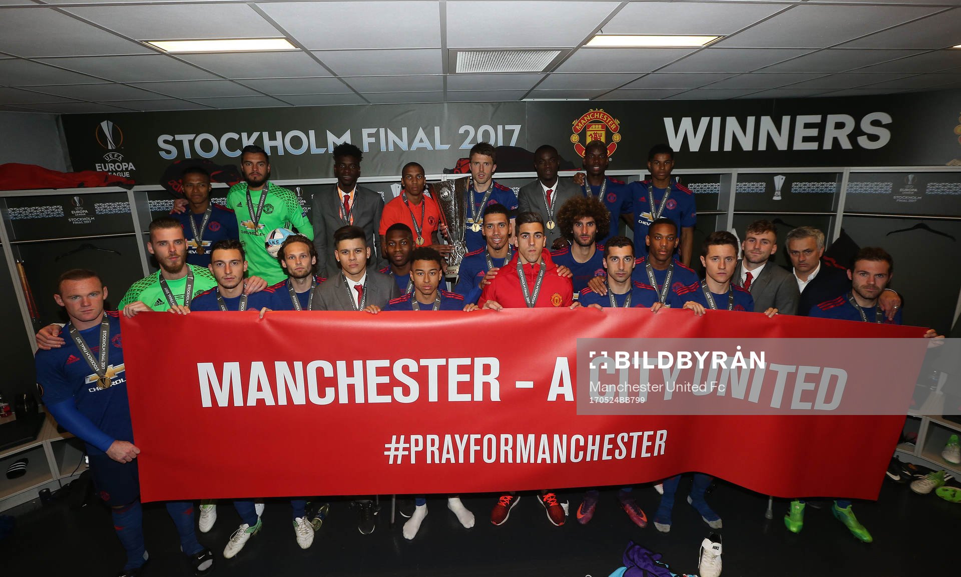 STOCKHOLM, SWEDEN - MAY 24: Manchester United show a sign