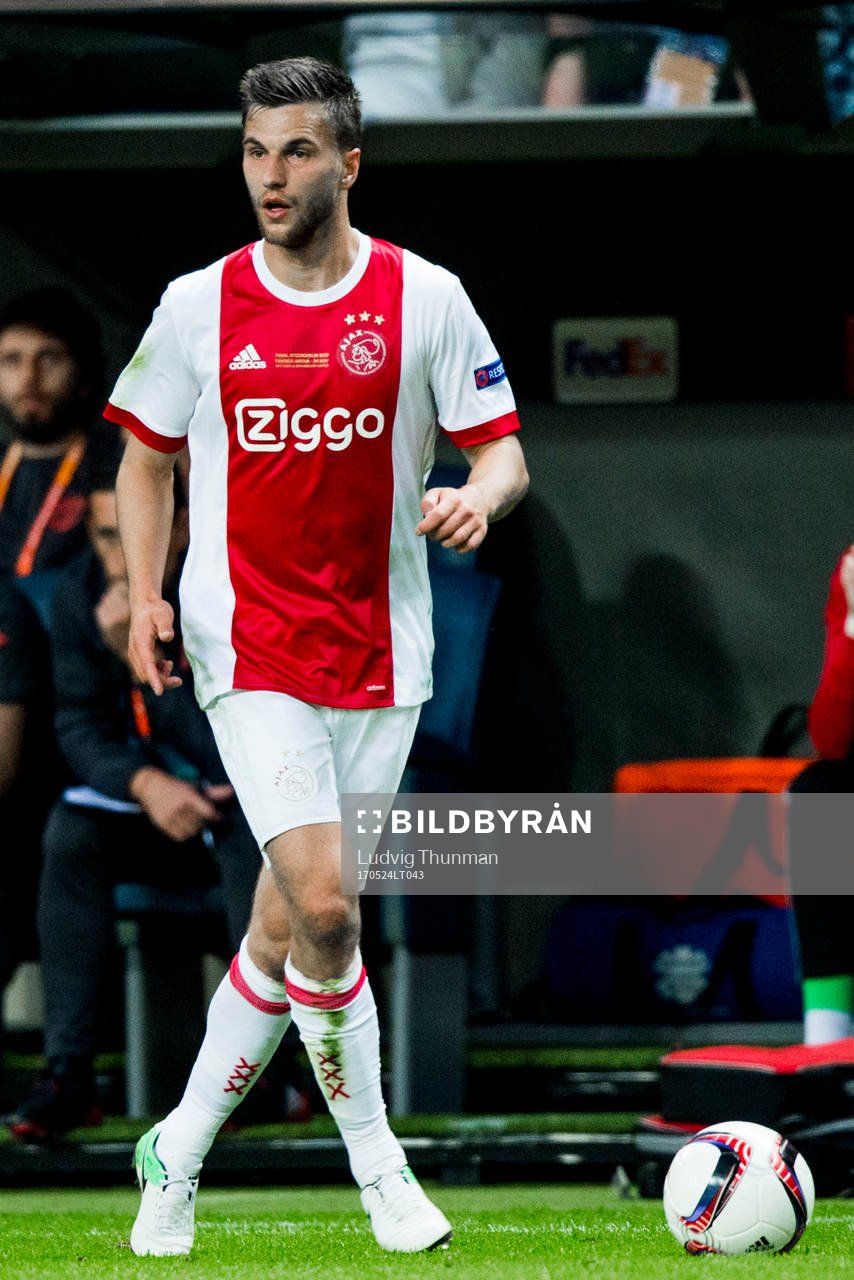 Ajax Joël Veltman under finalen i Europa League mellan Ajax och Manchester United den 24 maj 2017 i Stockholm.