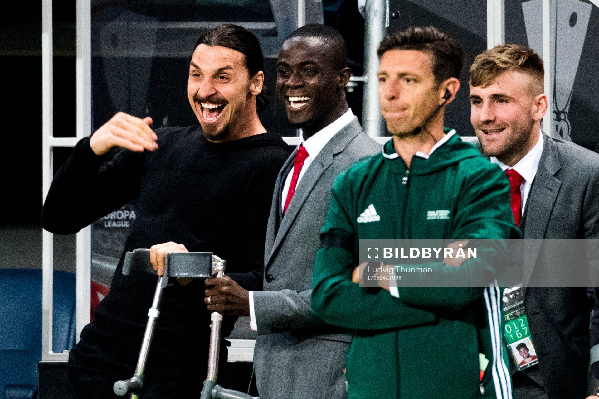 Manchester Uniteds Zlatan Ibrahimovic skrattar med