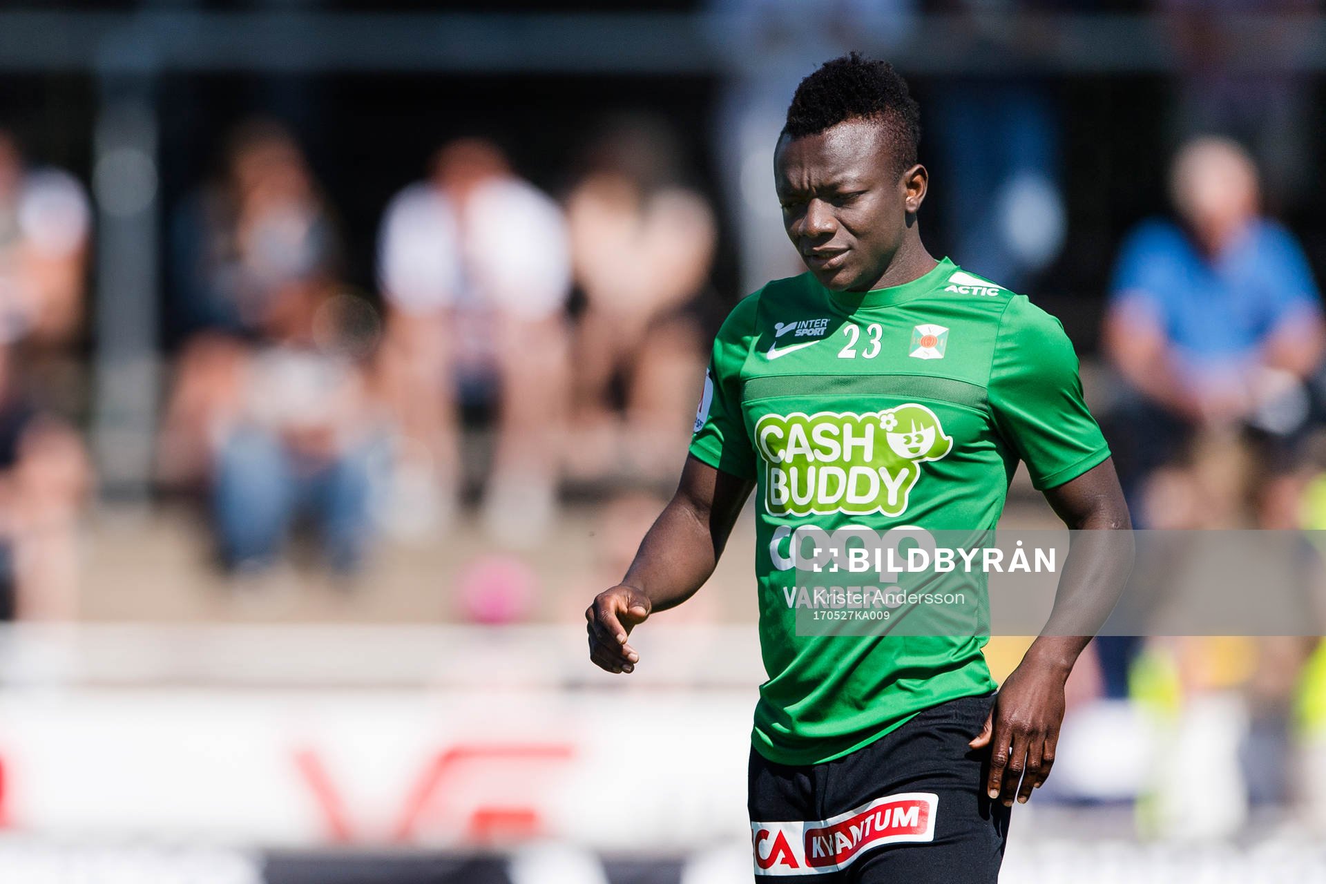 Varbergs Thomas Boakye före fotbollsmatchen i Superettan