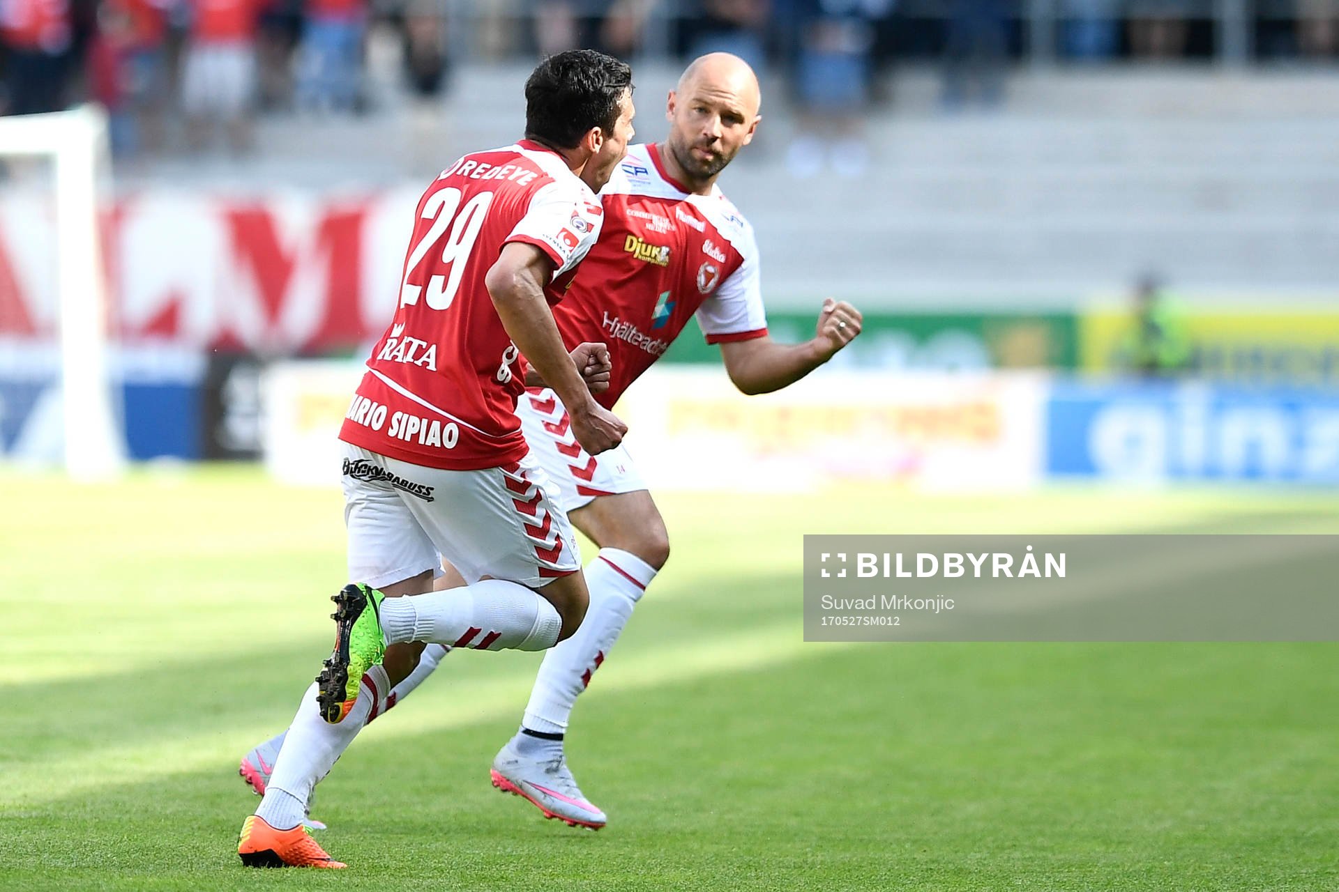 Kalmars Romário Pereira Sipião jublar efter att han gjort 1-0 under fotbollsmatchen i Allsvenskan mellan Kalmar och Sundsvall den 27 maj 2017 i Kalmar.