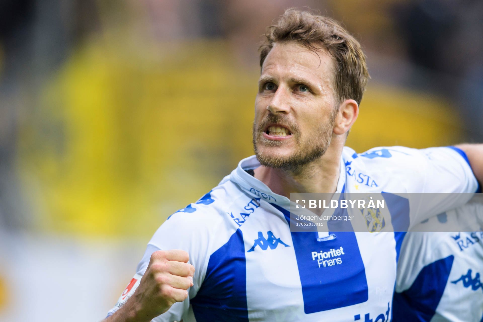 IFK Göteborgs Tobias Hysen jublar efter 1-1 under fotbollsmatchen i Allsvenskan mellan IFK Göteborg och Elfsborg den 28 maj 2017 i Göteborg.