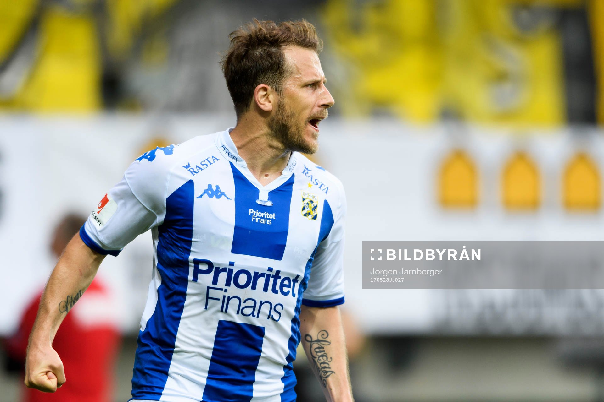 IFK Göteborgs Tobias Hysen jublar under fotbollsmatchen i Allsvenskan mellan IFK Göteborg och Elfsborg den 28 maj 2017 i Göteborg.