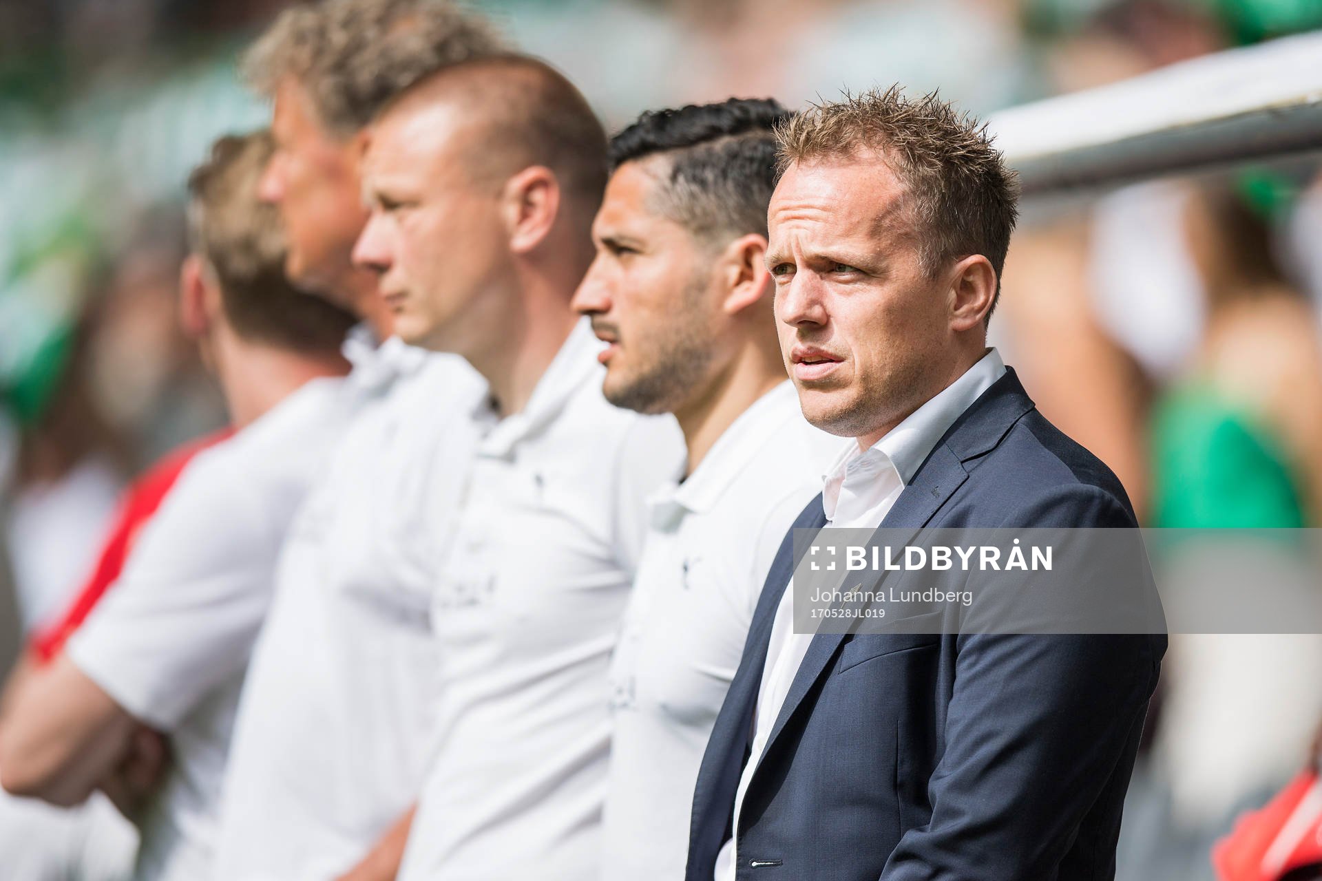 Hammarbys tränare Jakob Michelsen under fotbollsmatchen i Allsvenskan mellan Hammarby och Jönköping den 27 maj 2017 i Stockholm.