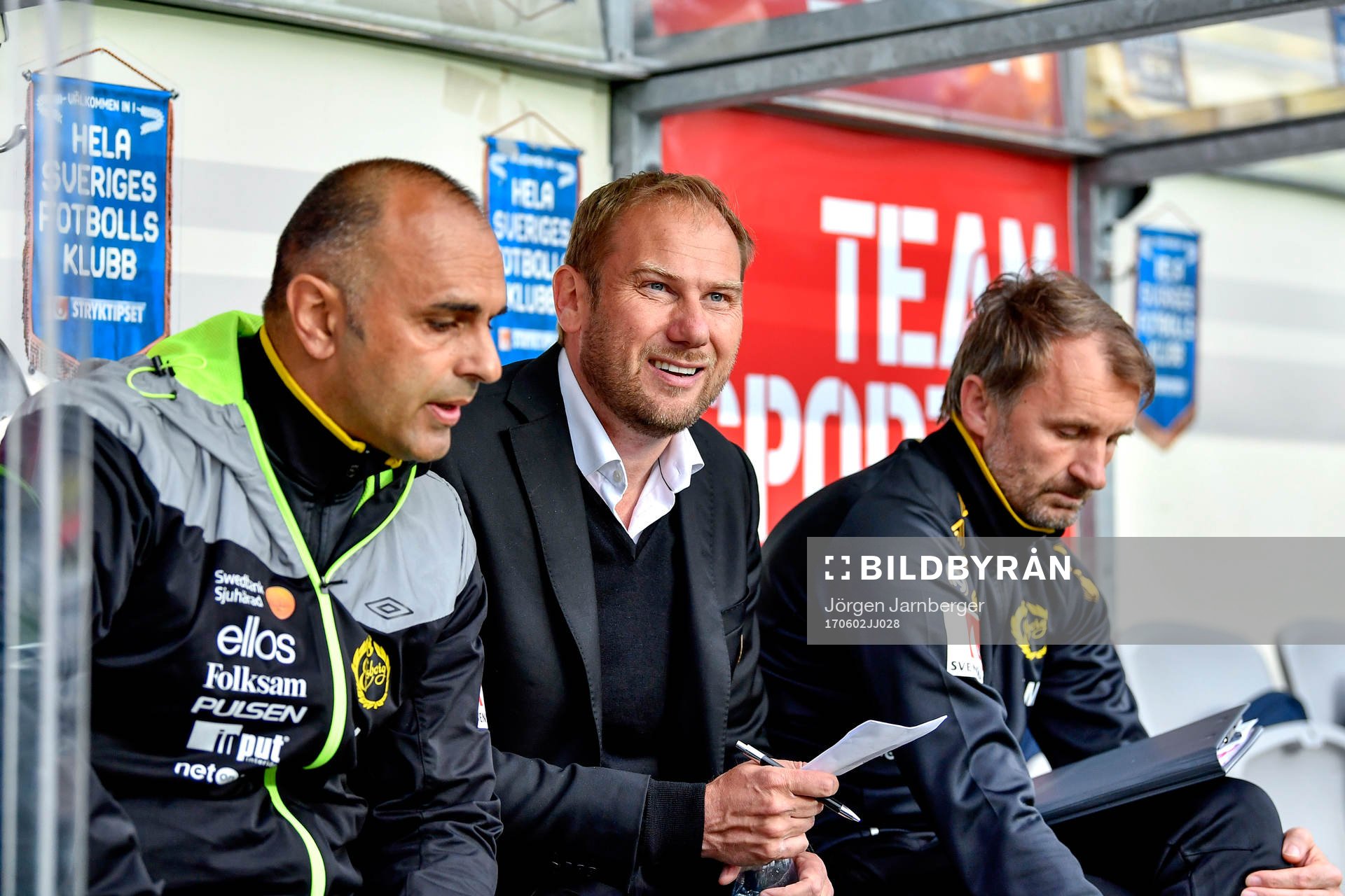Elfsborgs tränare Jan Mian, manager Magnus Haglund och