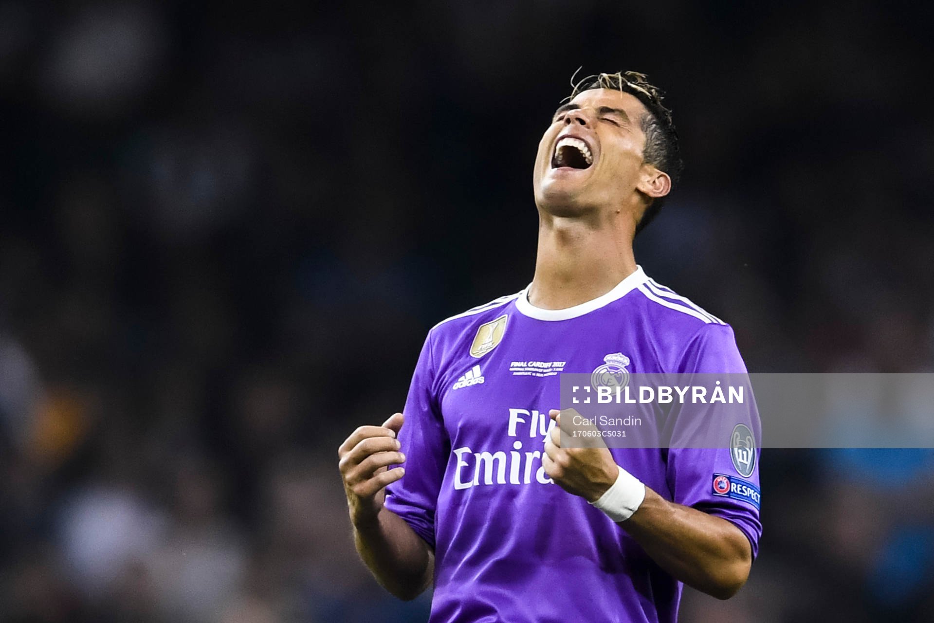 Real Madrids Cristiano Ronaldo jublar efter finalen i Champions League mellan Juventus och Real Madrid den 3 juni 2017 i Cardiff.