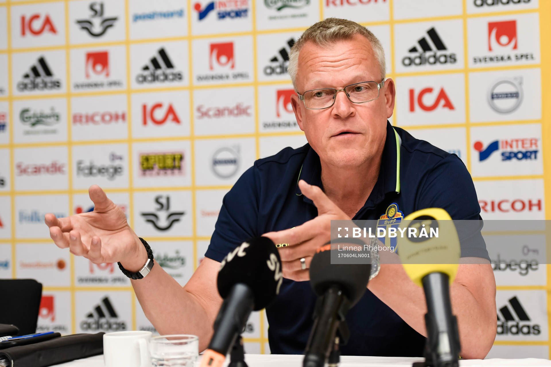 Sveriges förbundskapten Janne Andersson under en presskonferens anordnad av Svenska Fotbollsförbundet den 4 juni 2017 i Stockholm. 