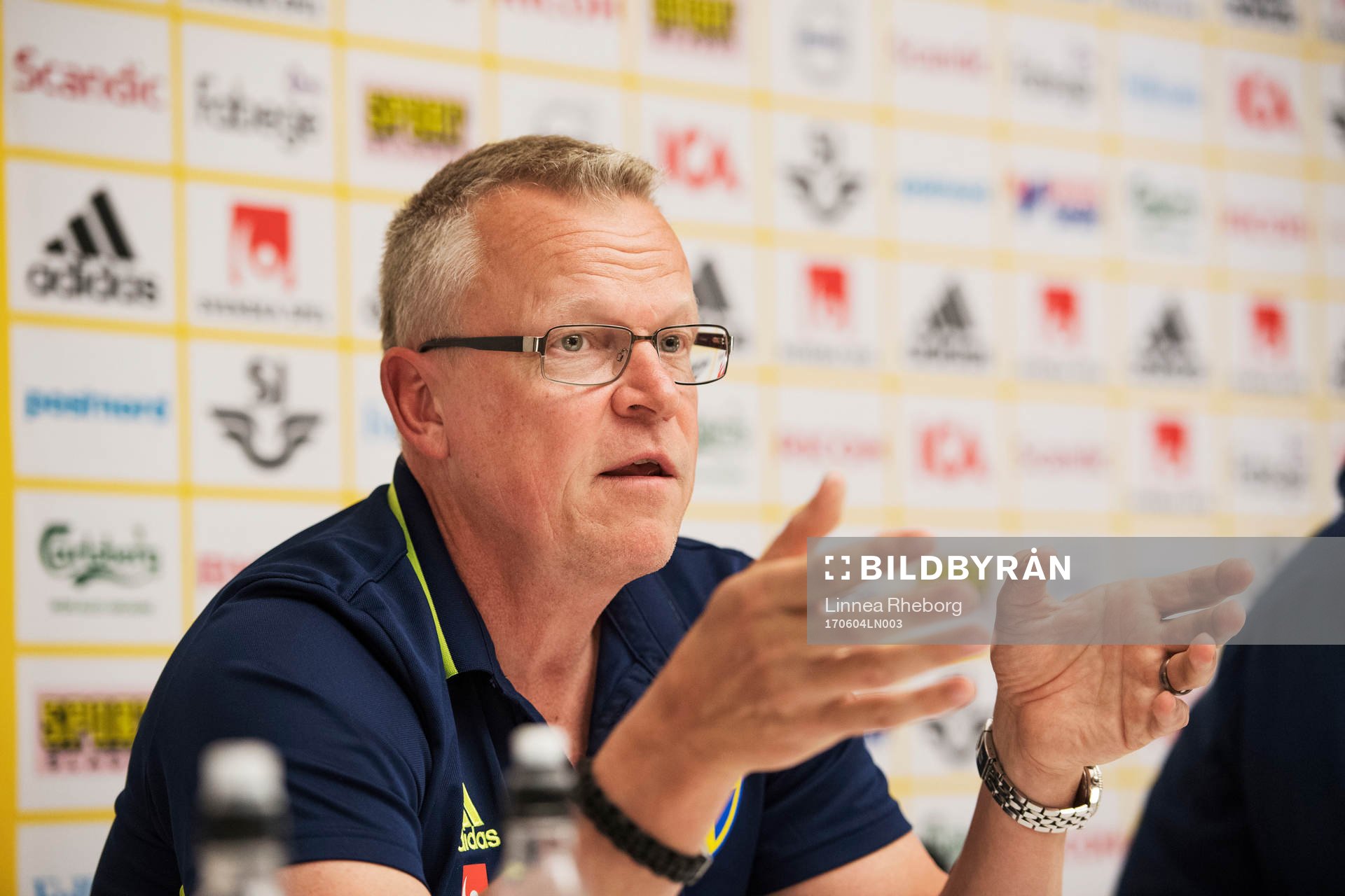 Sveriges förbundskapten Janne Andersson under en presskonferens anordnad av Svenska Fotbollsförbundet den 4 juni 2017 i Stockholm.