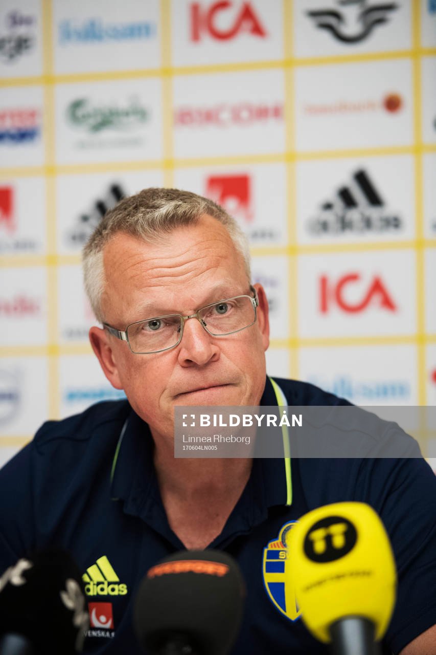 Sveriges förbundskapten Janne Andersson under en presskonferens anordnad av Svenska Fotbollsförbundet den 4 juni 2017 i Stockholm.