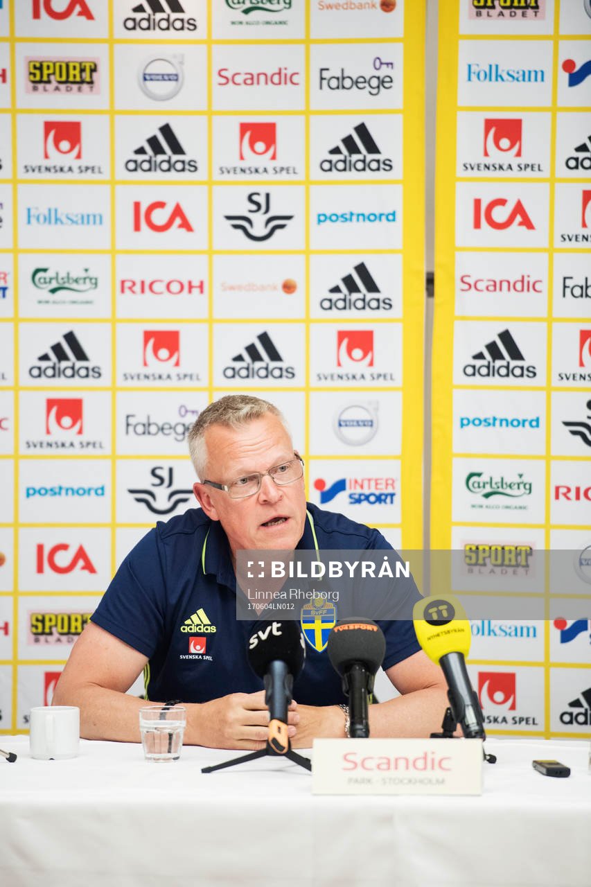 Sveriges förbundskapten Janne Andersson under en presskonferens anordnad av Svenska Fotbollsförbundet den 4 juni 2017 i Stockholm.