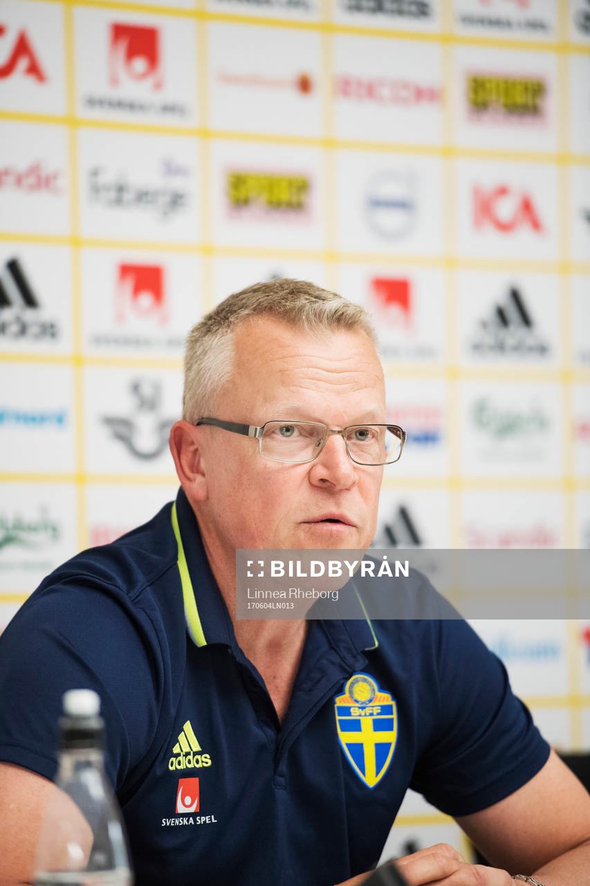 Sveriges förbundskapten Janne Andersson under en presskonferens anordnad av Svenska Fotbollsförbundet den 4 juni 2017 i Stockholm.