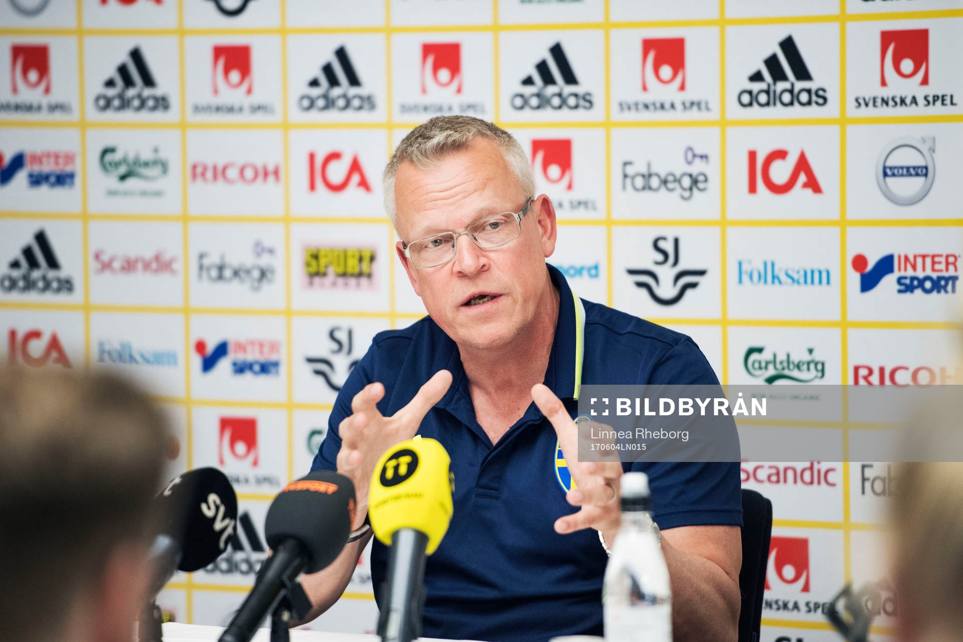 Sveriges förbundskapten Janne Andersson under en presskonferens anordnad av Svenska Fotbollsförbundet den 4 juni 2017 i Stockholm.