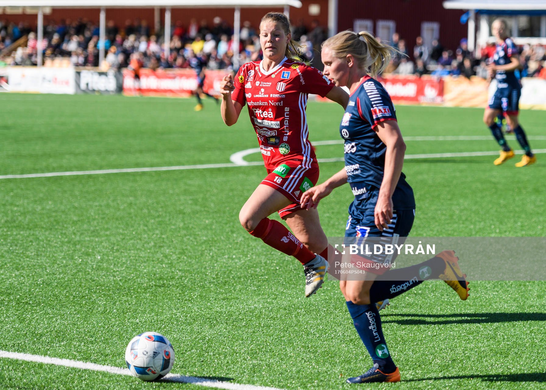 Piteås Nina Jakobsson under fotbollsmatchen i Damallsvenskan mellan Piteå och Linköping den 4 Juni 2017 i Piteå.