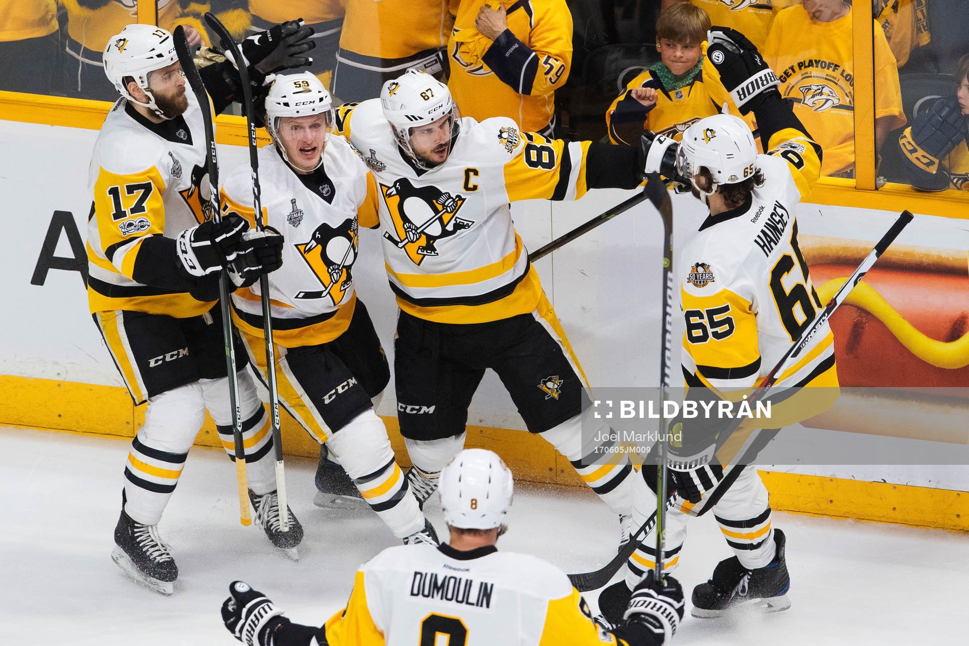 Pittsburghs Bryan Rust, Jake Guentzel, Sidney Crosby, Brian