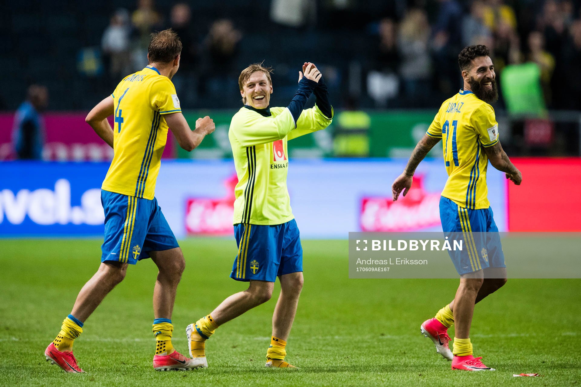 Sveriges Andreas Granqvist, Emil Forsberg och Jimmy Durmaz