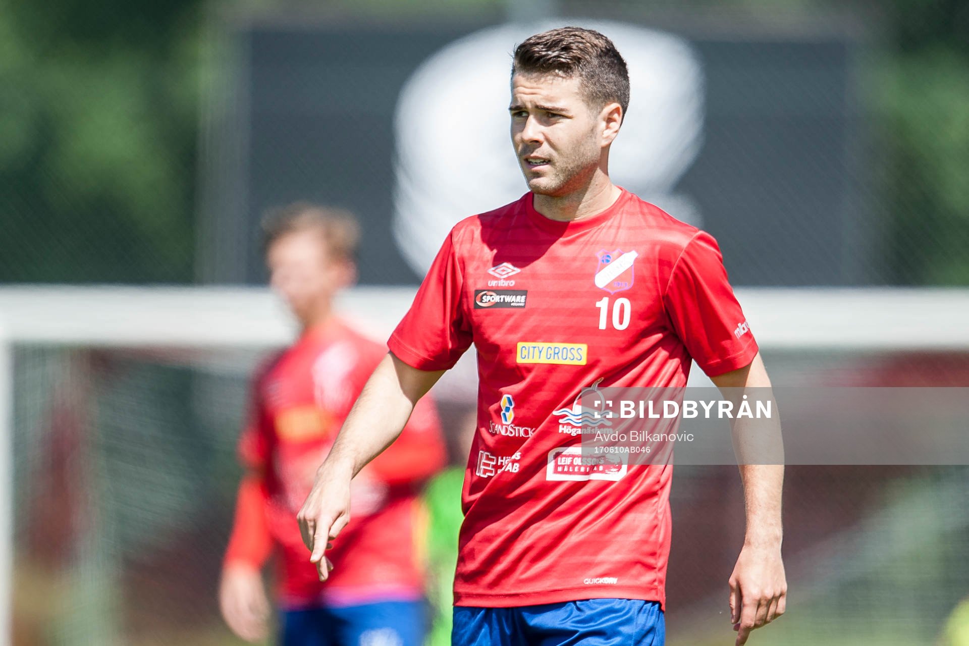 Höganäs Edis Agelius under fotbollsmatchen i Division 2 mellan Hittarp och Höganäs den 10 juni 2017 i Hittarp.