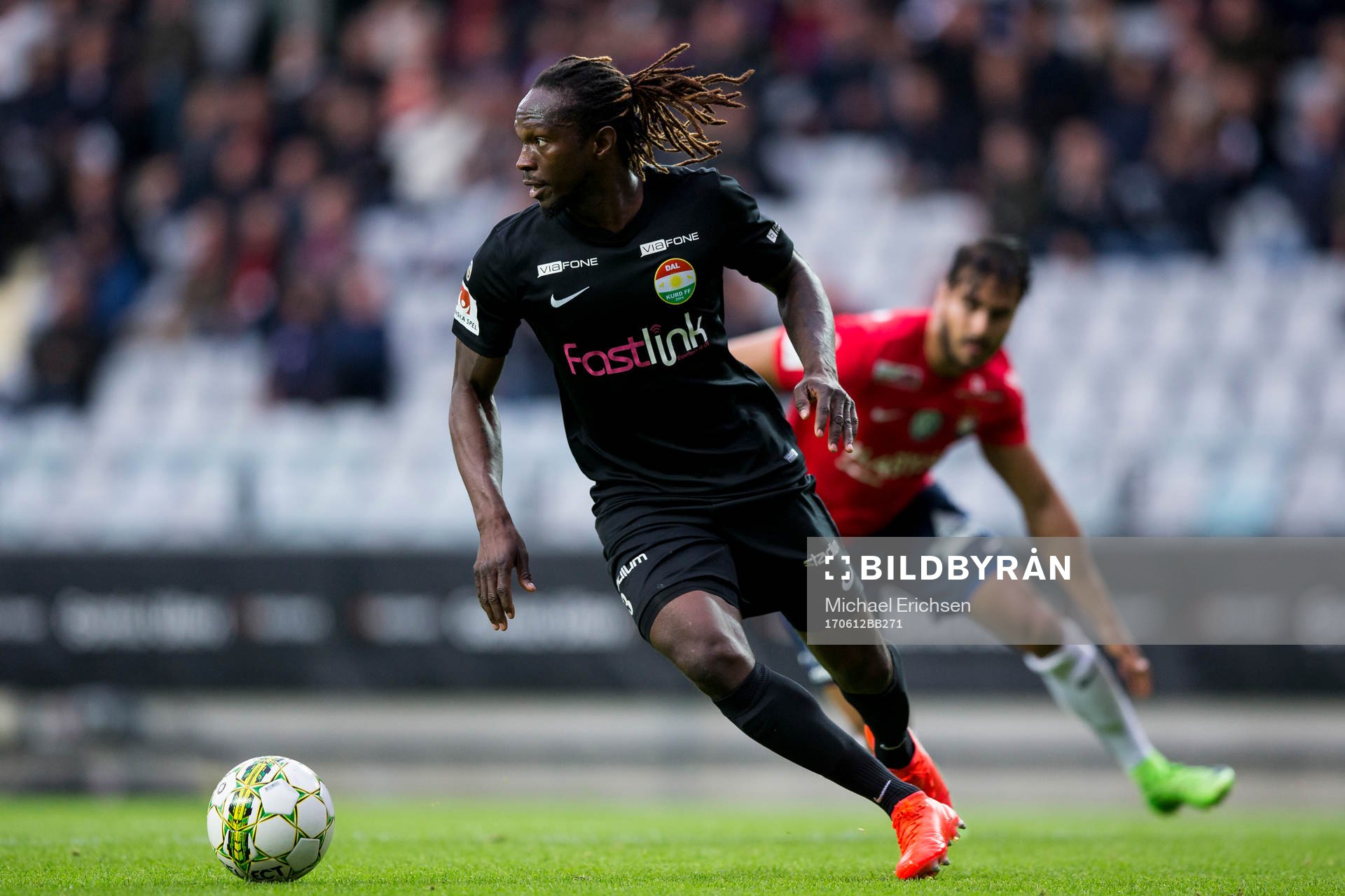Dalkurds Kebba Ceesay under fotbollsmatchen i Superettan mellan Örgryte och Dalkurd den 12 juni 2017 i Göteborg.