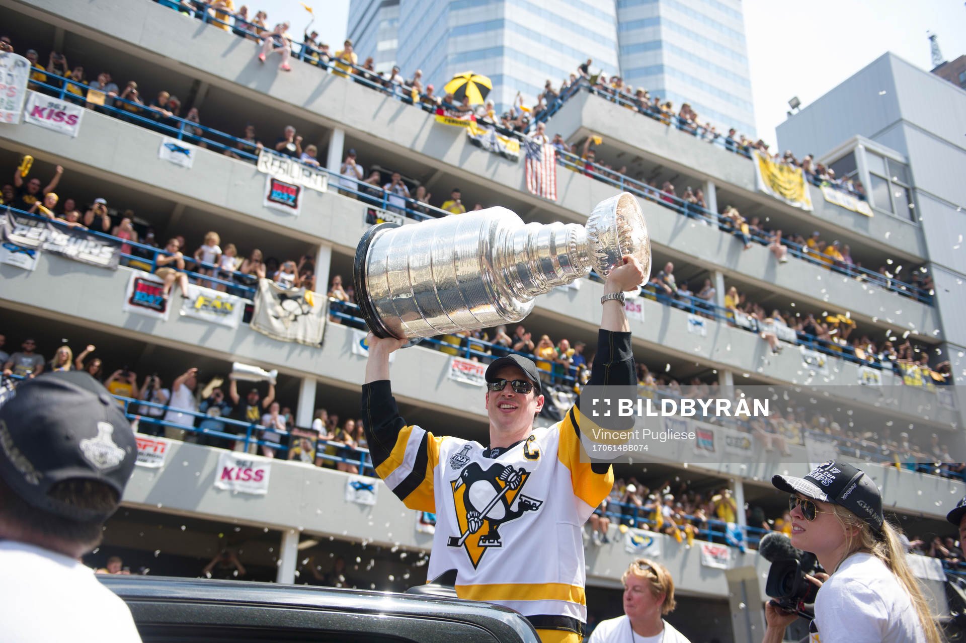 Pittsburgh Penguins' Sidney Crosby lifts the Stanley Cup