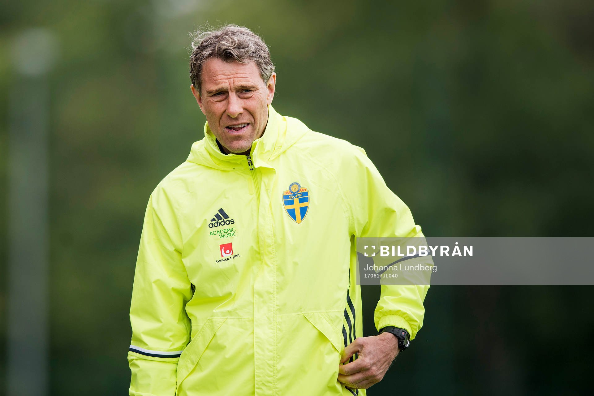 förbundskapten Håkan Ericson under en träning med det svenska U21-landslaget den 17 juni 2017 i Lublin.