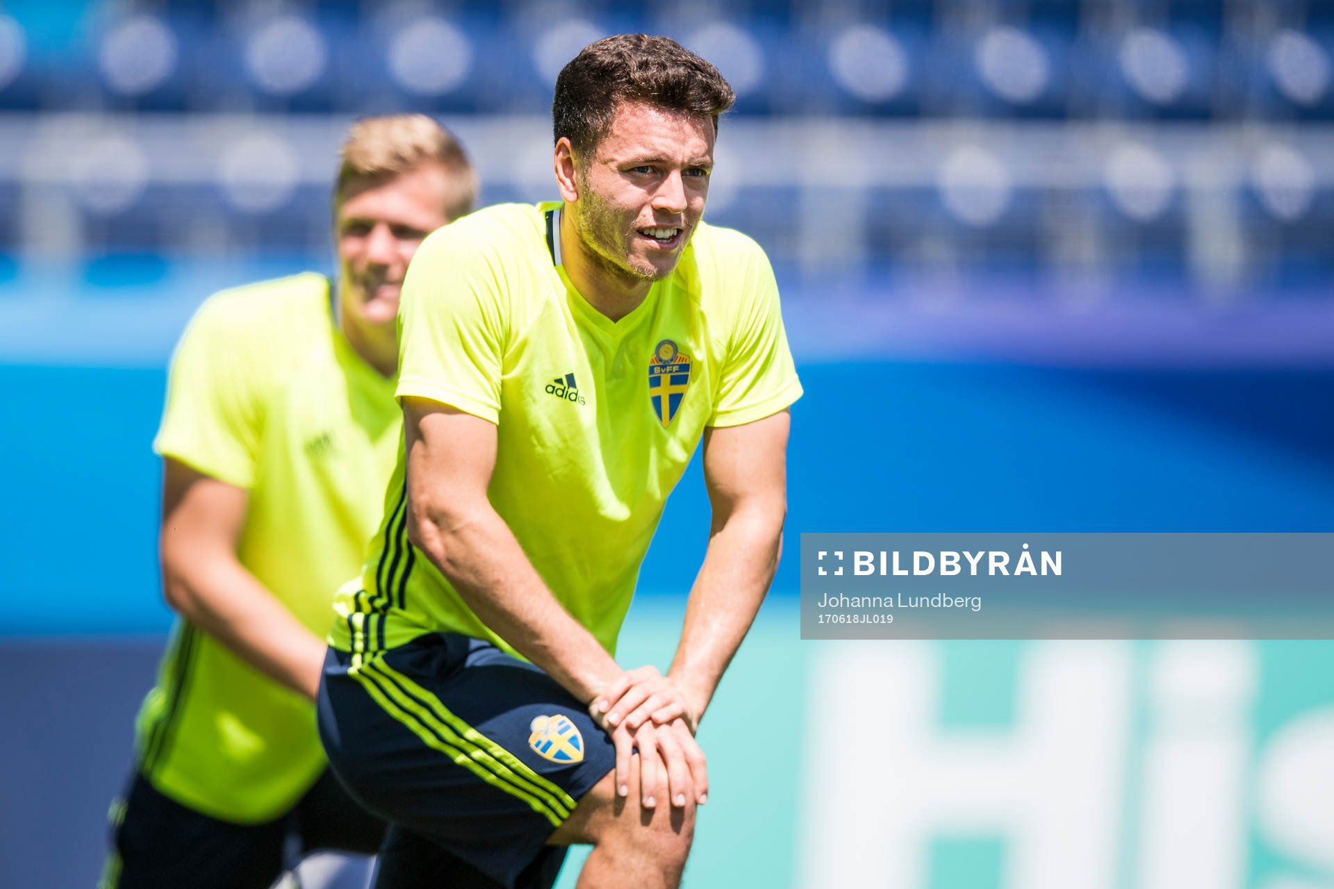 Kerim Mrabti under en träning med Sveriges U21-landslag i fotboll den 18 juni 2017 i Lublin.